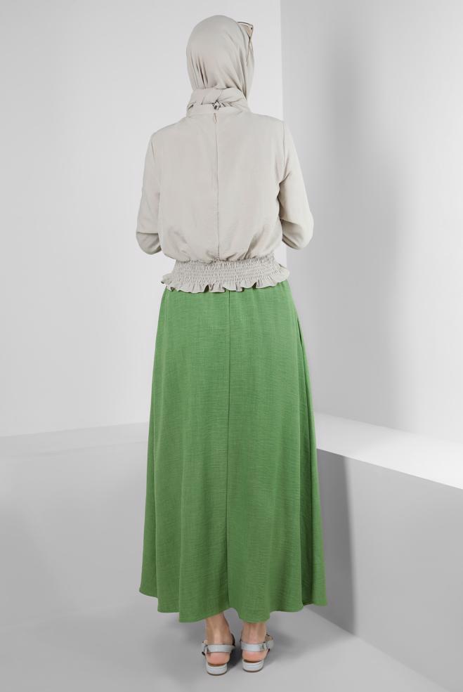 Tesettür giyim BEJ FIRFIR DETAYLI GİPELİ BLUZ 43551 - ALVİNA