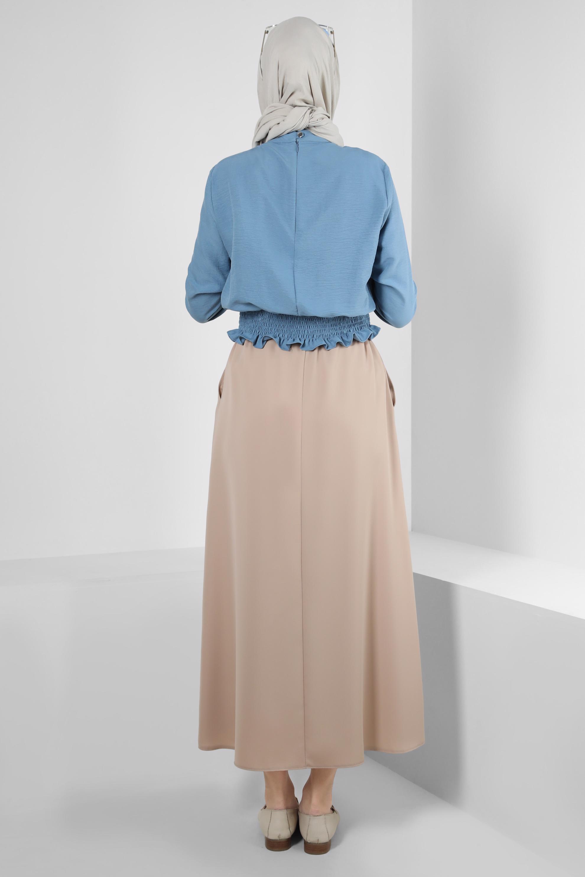 Vêtements hijab BLEU BLOUSE À VOLANTS AVEC TAILLE ÉLASTIQUE 43551