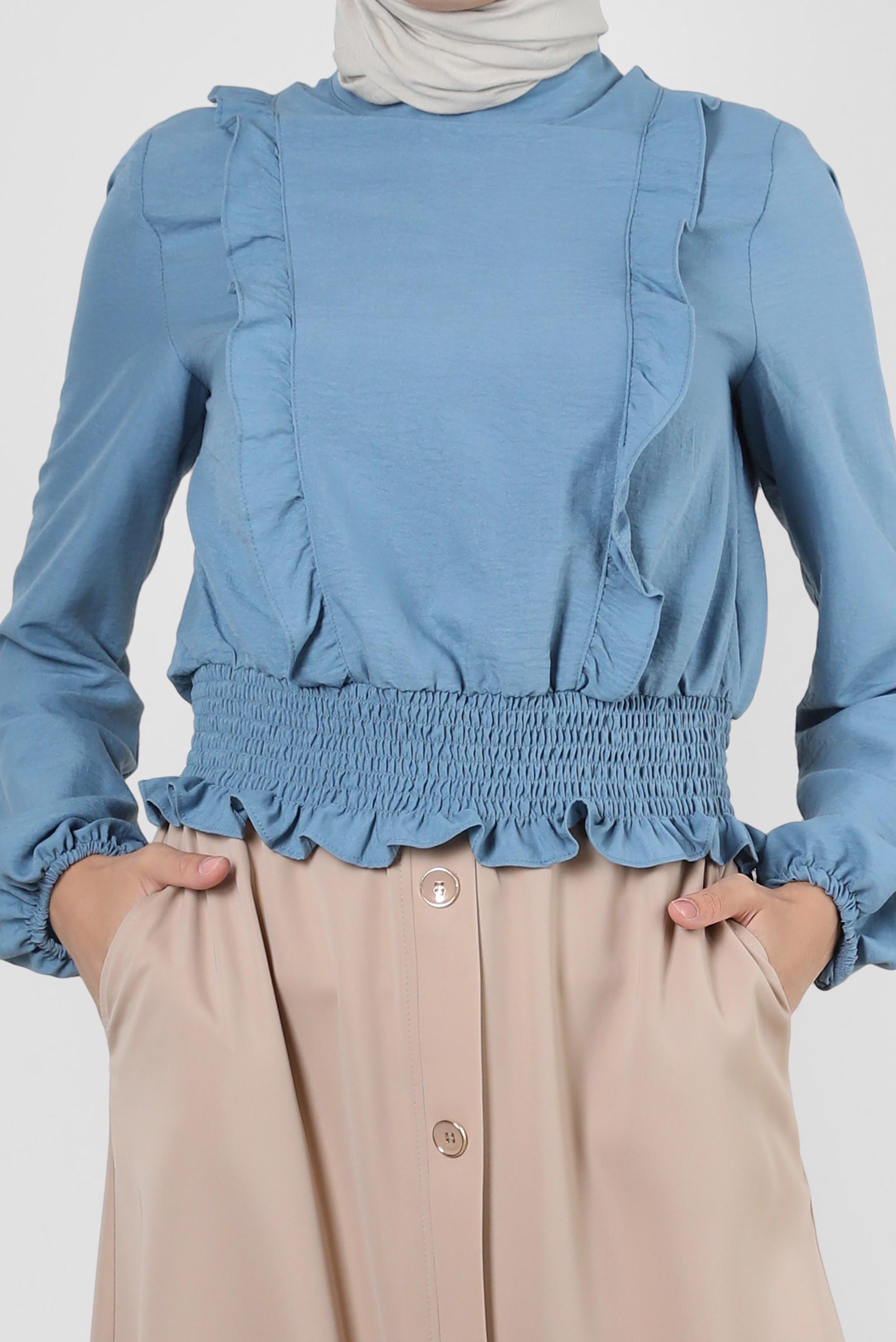 Vêtements hijab BLEU BLOUSE À VOLANTS AVEC TAILLE ÉLASTIQUE 43551