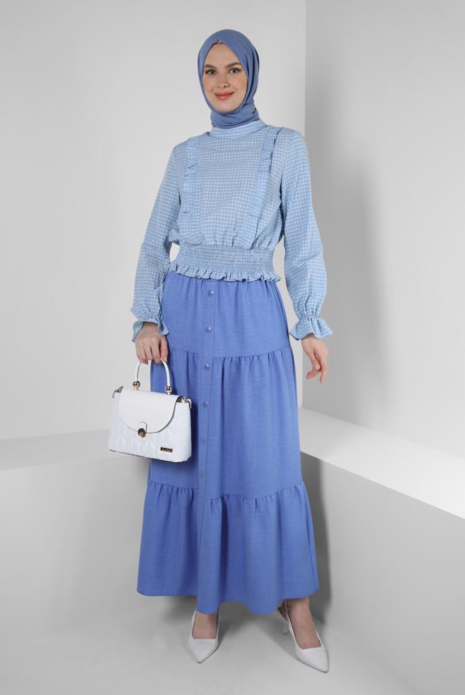 Vêtements hijab  BLOUSE GIMPÉE MOTIF VICHY 43569 - ALVİNA