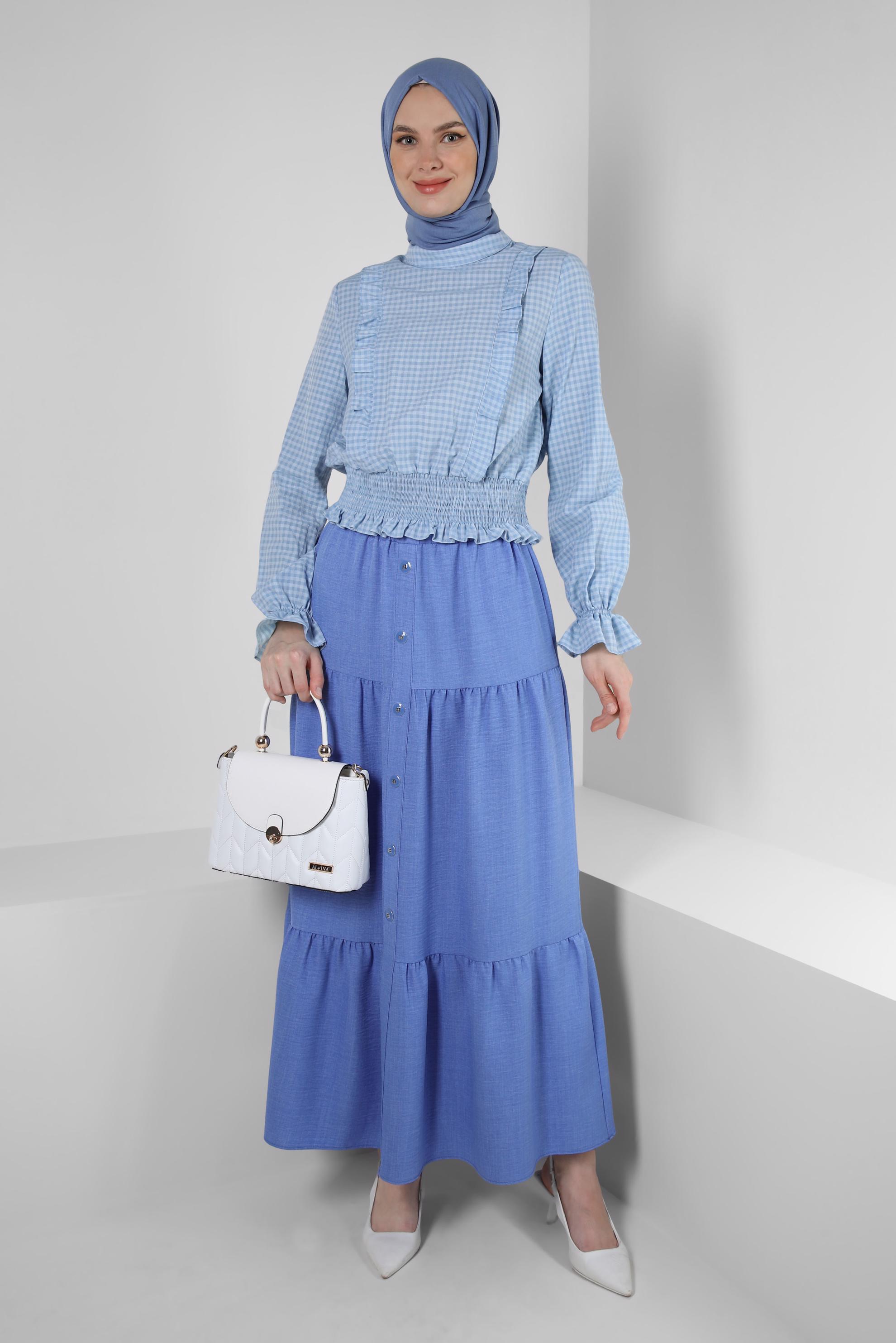 Vêtements hijab BLEU BLOUSE GIMPÉE MOTIF VICHY 43569