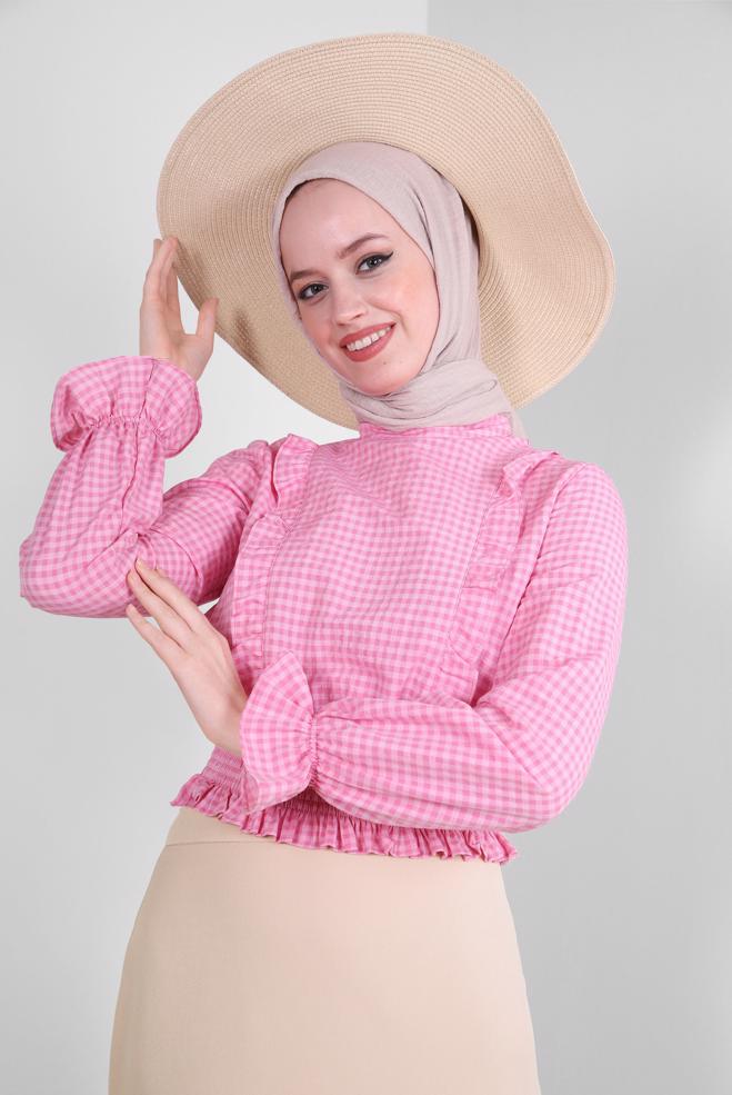 Tesettür giyim  PÖTİKARE DESENLİ GİPE DETAYLI BLUZ 43569 - ALVİNA