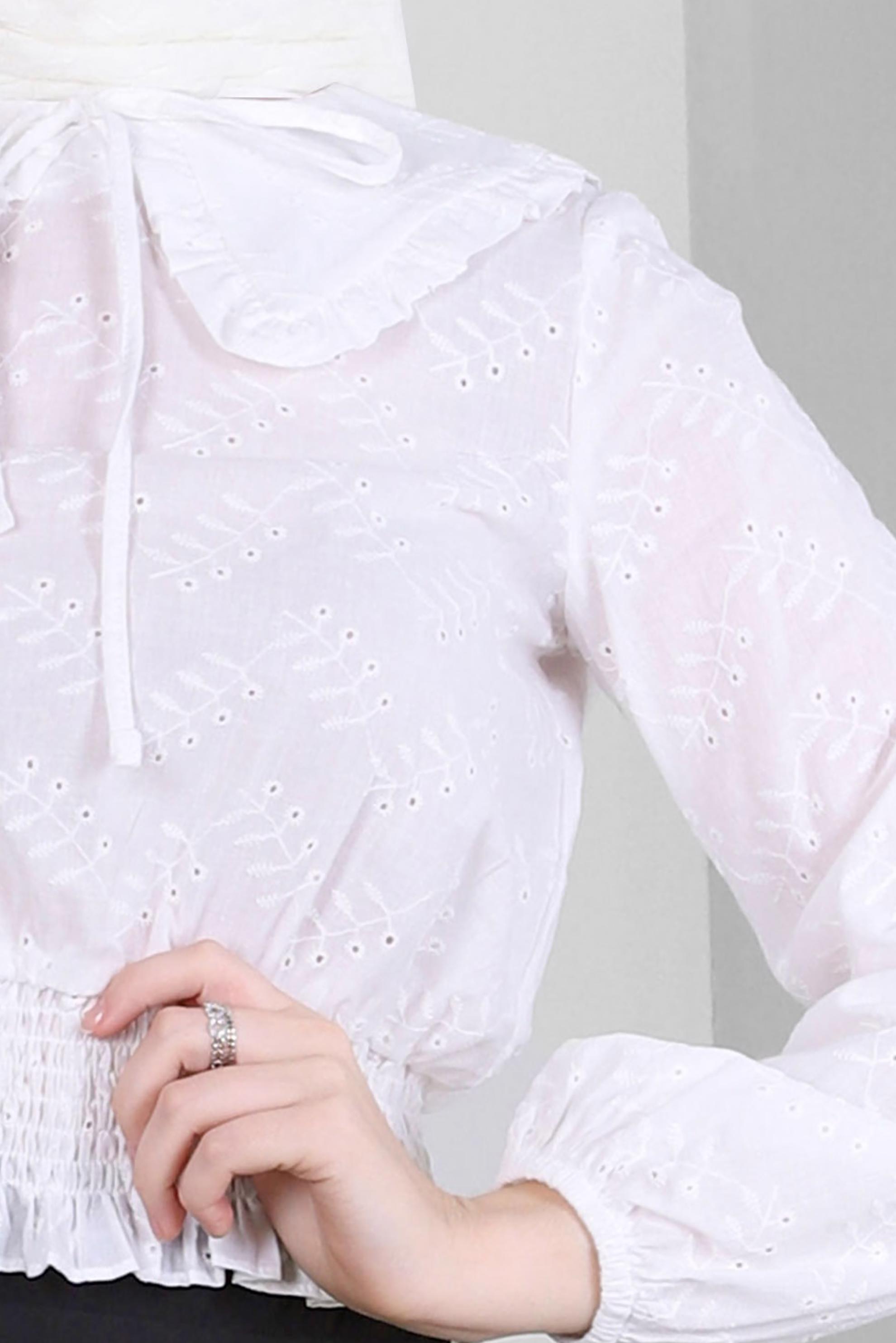 Tesettür giyim BEYAZ YAKA DETAYLI GİPELİ BLUZ 43570