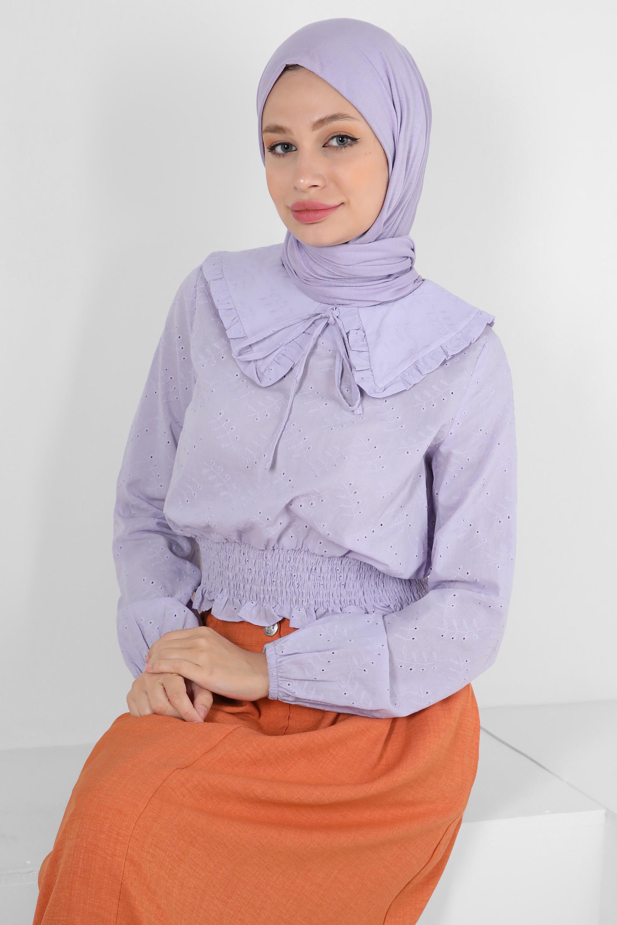Vêtements hijab POURPRE BLOUSE DÉTAIL COL À TAILLE ÉLASTIQUE 43570