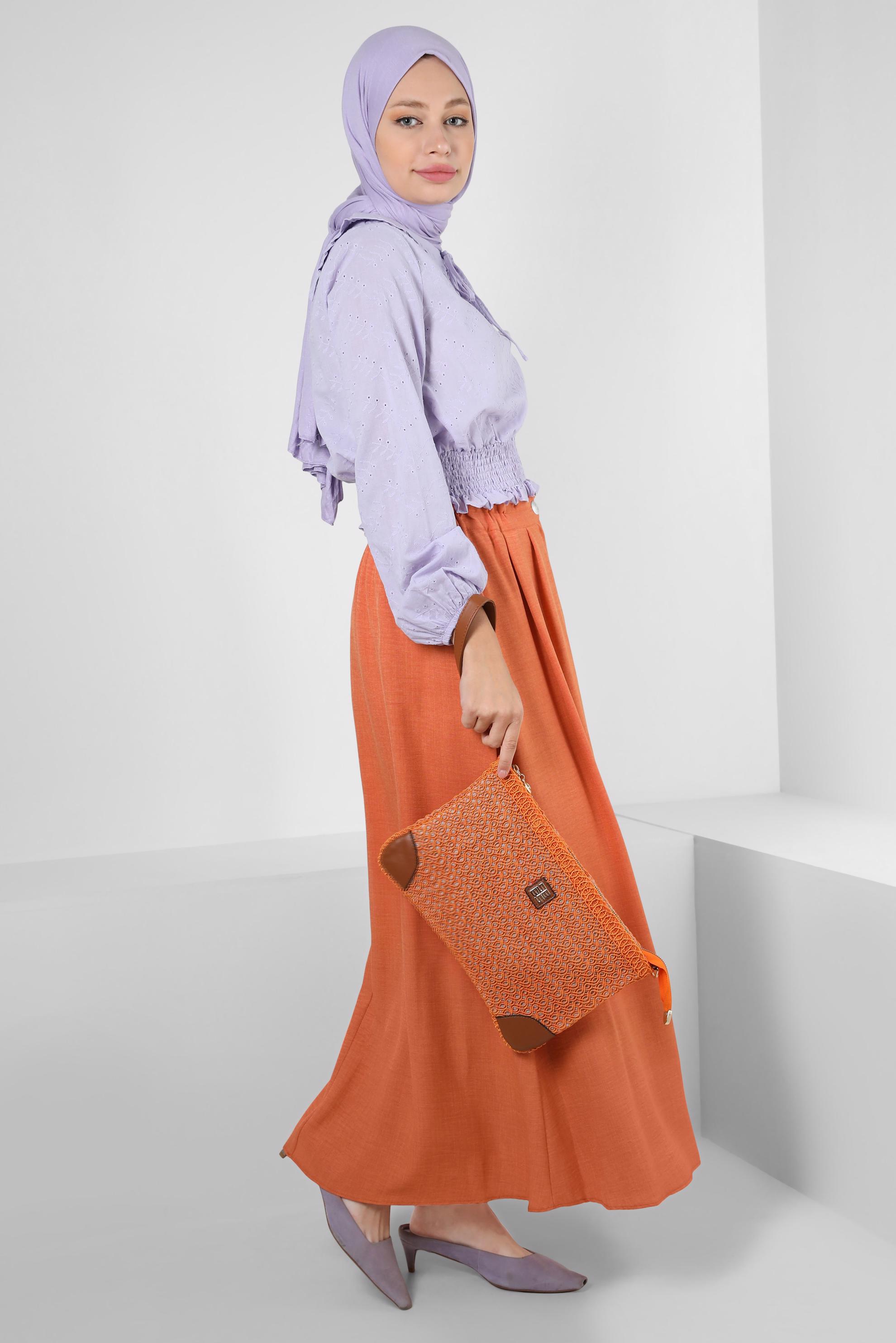 Vêtements hijab POURPRE BLOUSE DÉTAIL COL À TAILLE ÉLASTIQUE 43570