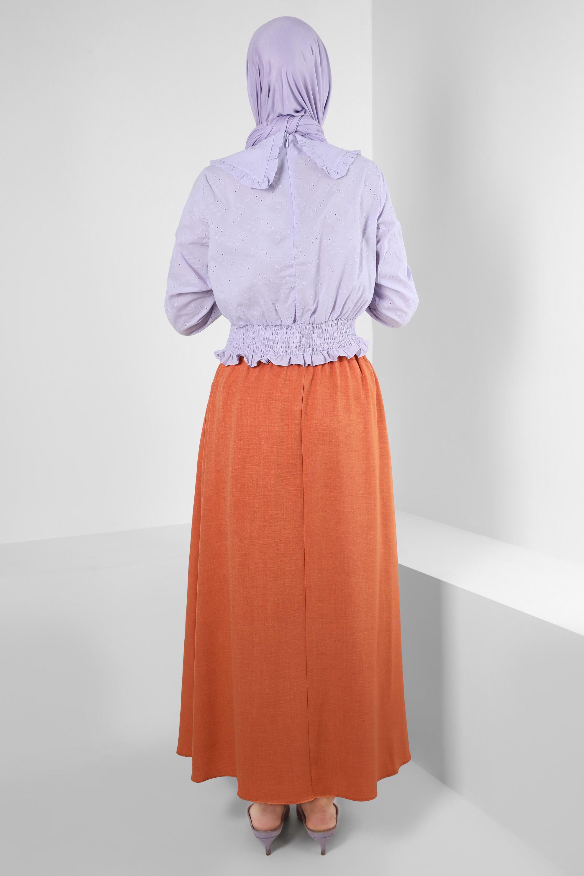 Vêtements hijab POURPRE BLOUSE DÉTAIL COL À TAILLE ÉLASTIQUE 43570