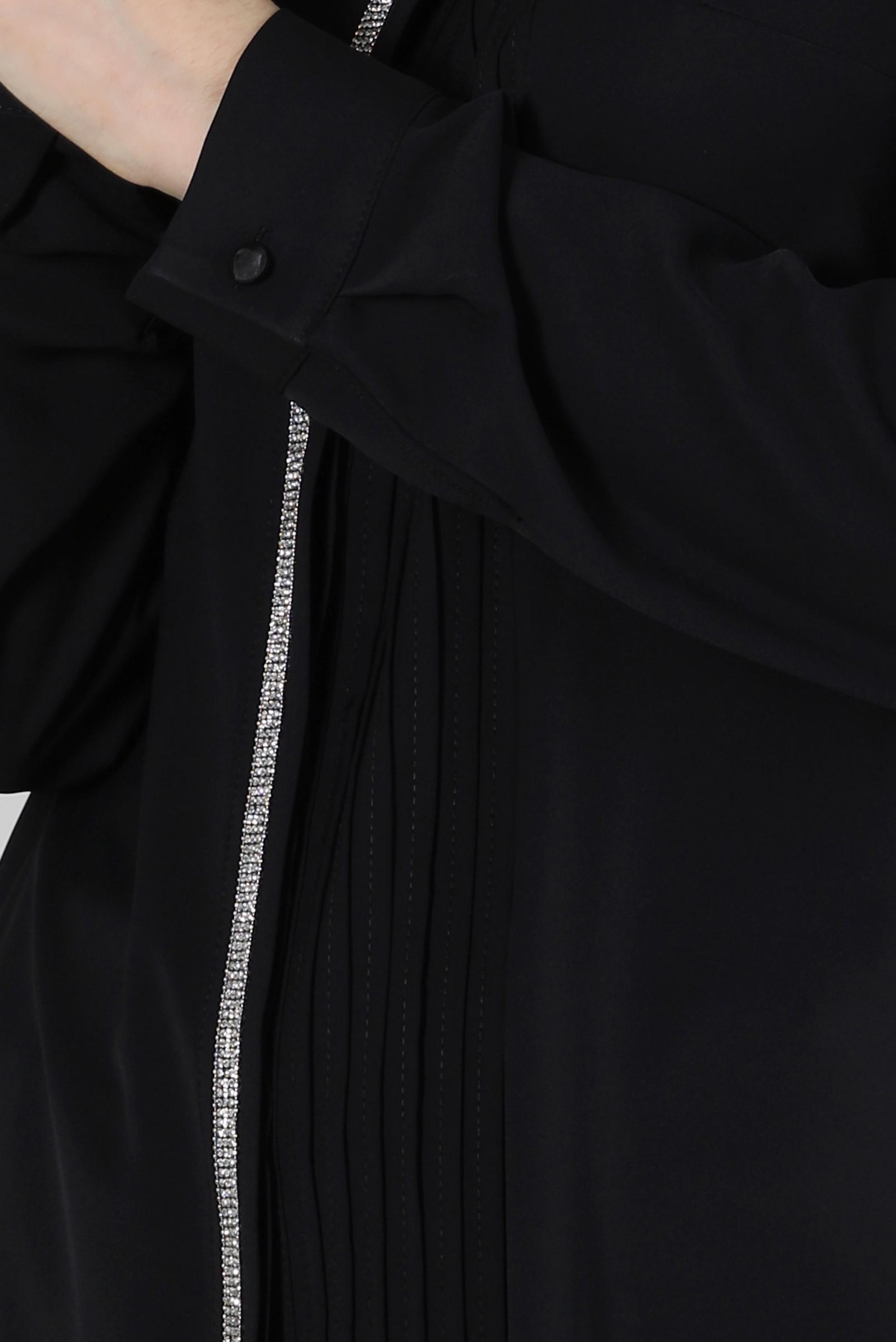 Tesettür giyim SİYAH TAŞ DETAYLI GÖMLEK YAKA BLUZ 43574