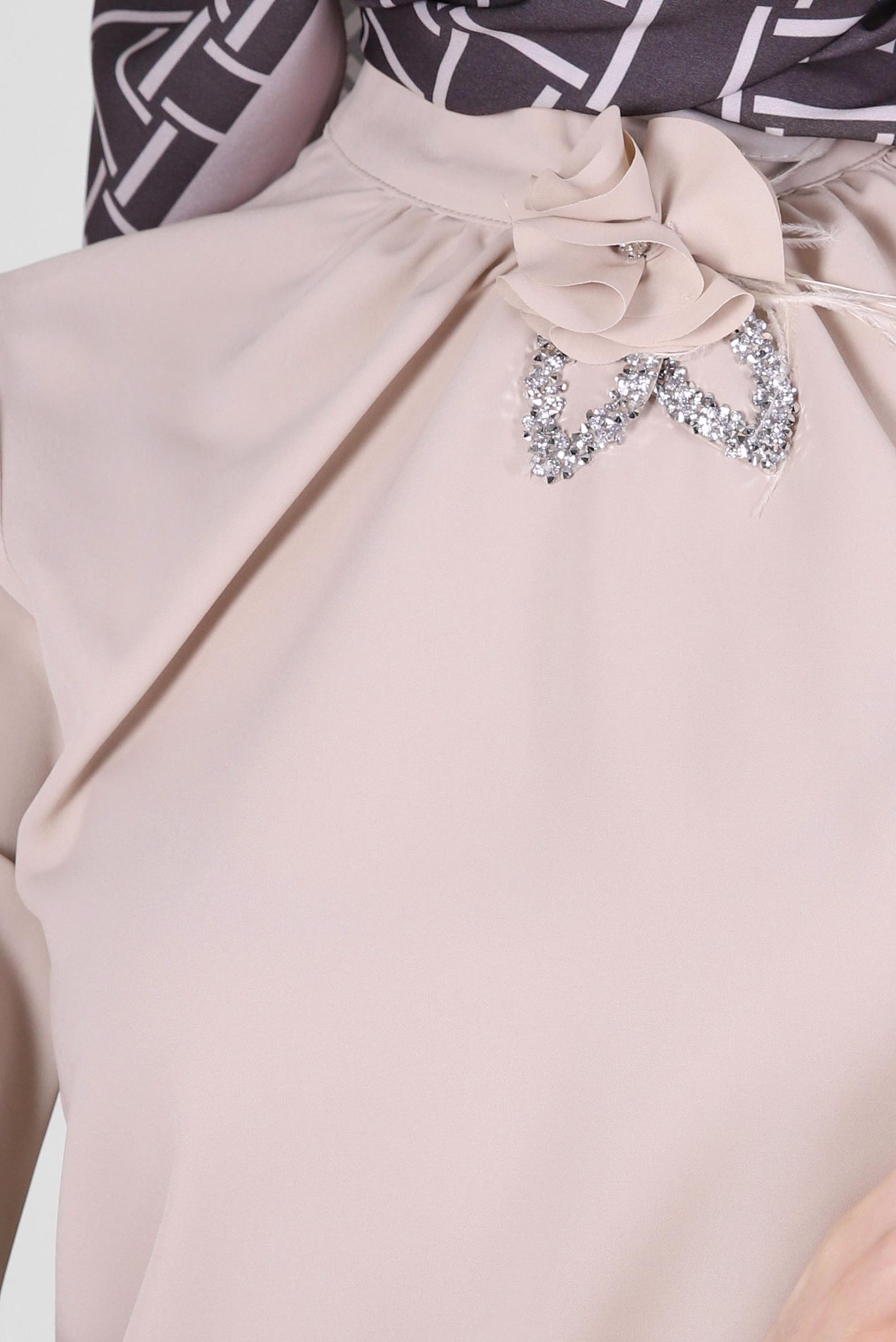 Tesettür giyim BEJ ÇİÇEK DETAYLI TAŞLI BLUZ 43575