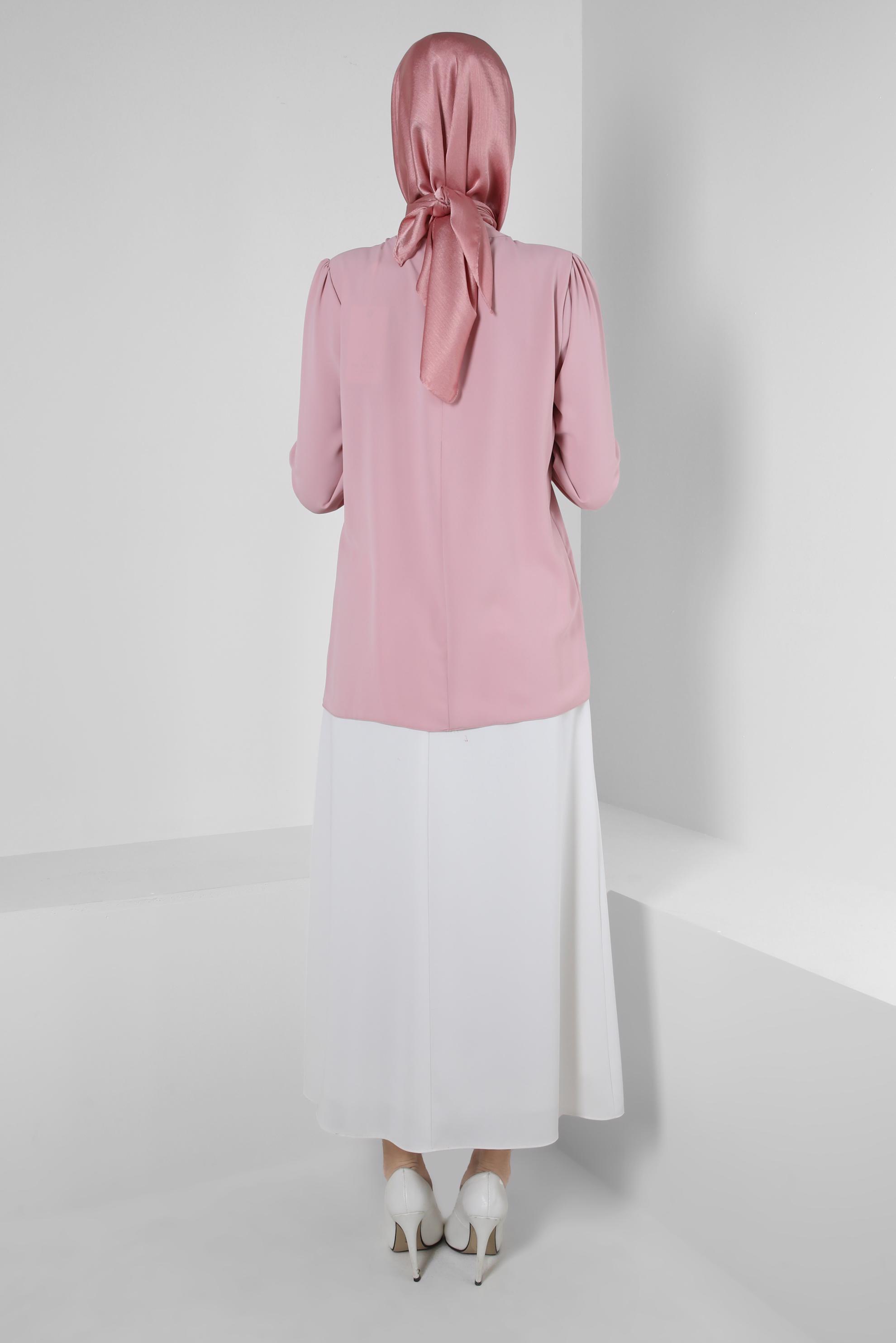 Tesettür giyim PUDRA ÇİÇEK DETAYLI TAŞLI BLUZ 43575