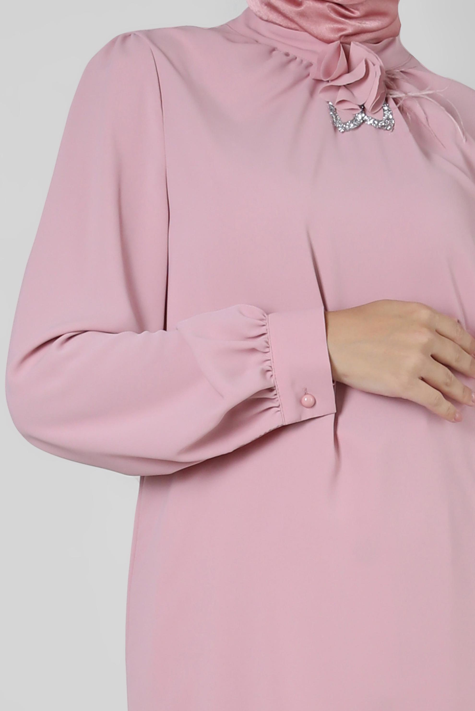 Tesettür giyim PUDRA ÇİÇEK DETAYLI TAŞLI BLUZ 43575