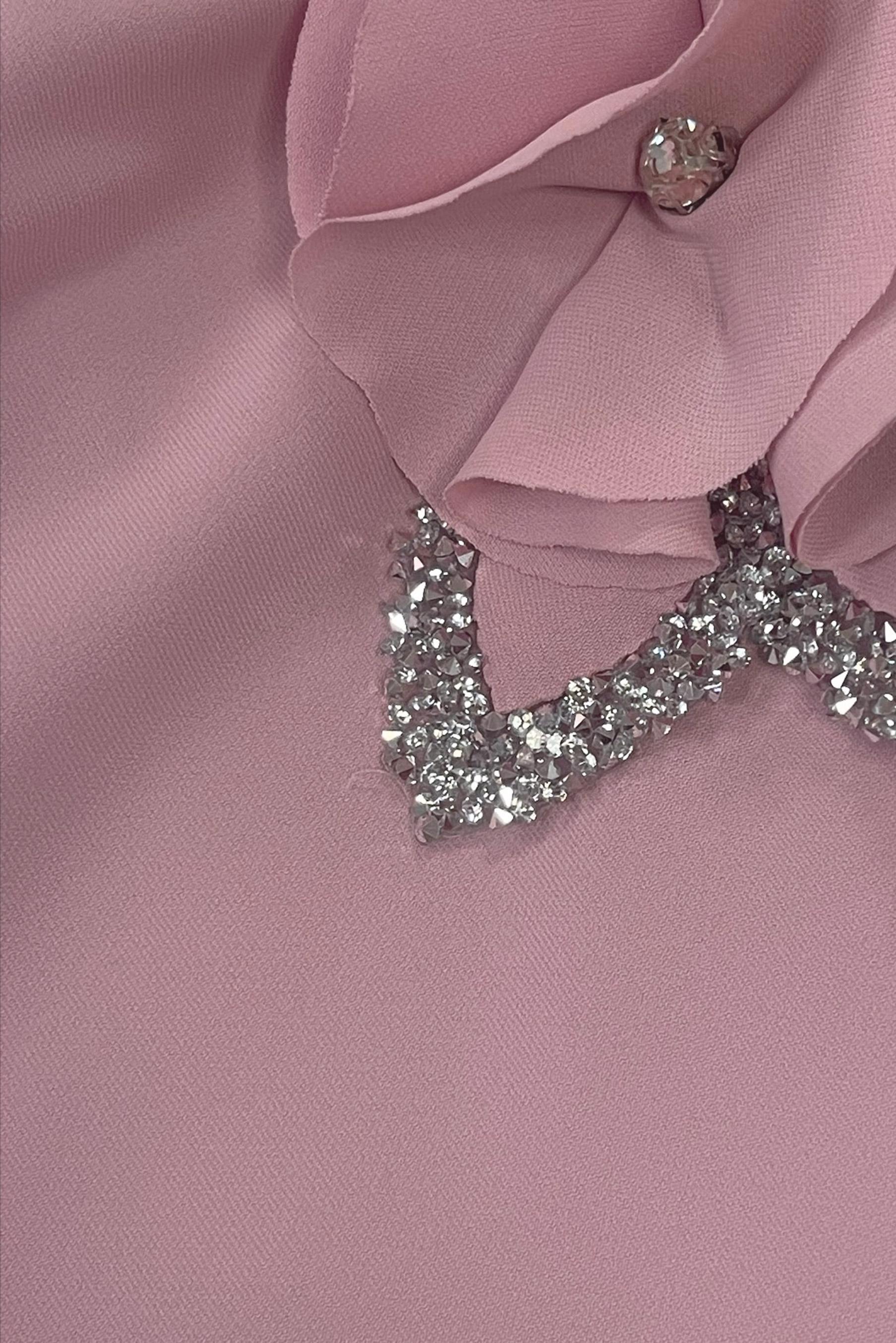 Tesettür giyim PUDRA ÇİÇEK DETAYLI TAŞLI BLUZ 43575