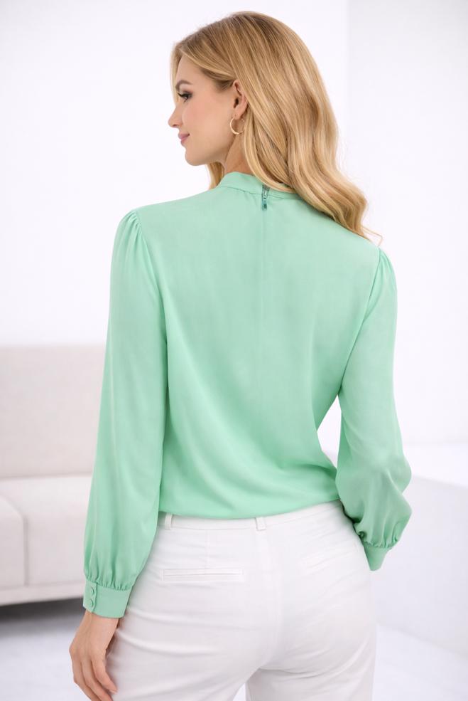 Hijab clothing GREEN BLOUSE WITH FLOWER ACCESSORY 43575 - ALVİNA