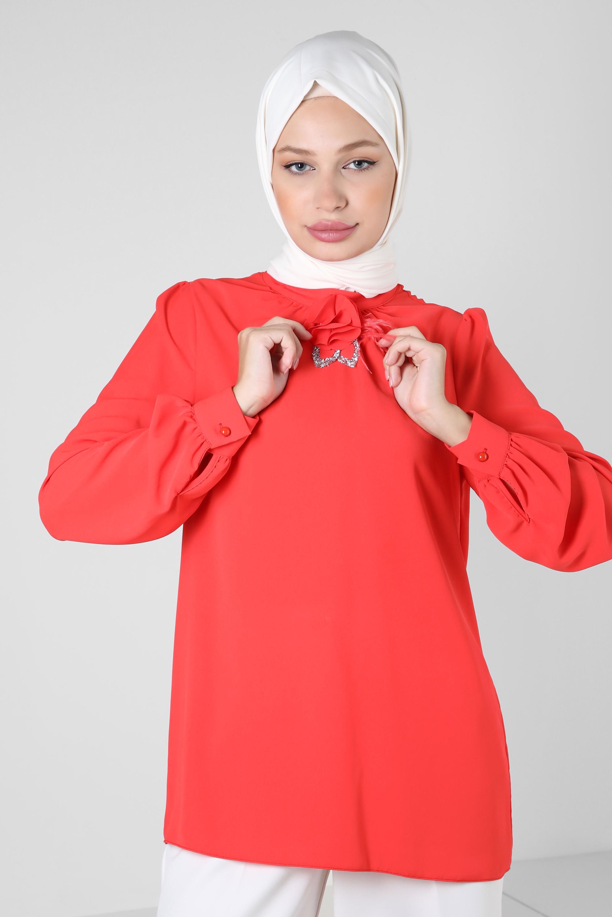 Vêtements hijab ROUGE BLOUSE AVEC FLEUR ACCESSOIRE 43575