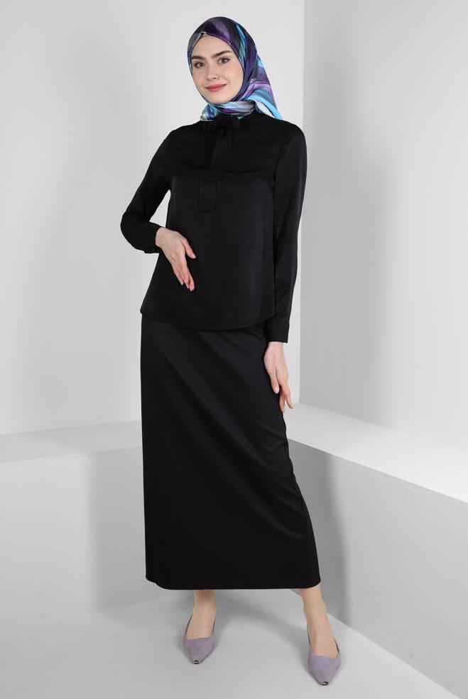 Tesettür giyim  FULAR YAKA MANŞETLERİ DÜĞMELİ BLUZ 43670	 - ALVİNA