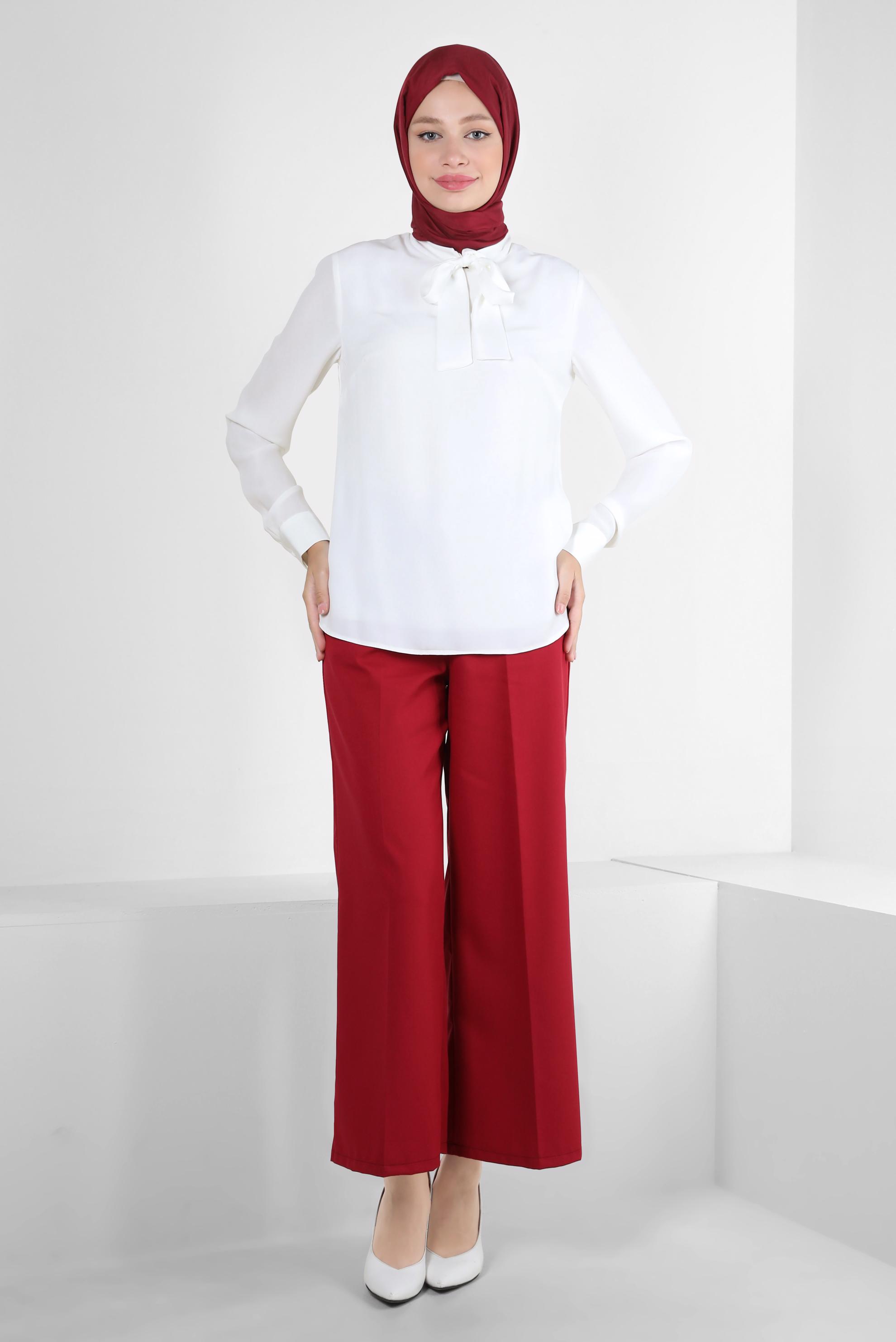 Vêtements hijab BLANC BLOUSE COL NOUÉ ET POIGNETS BOUTONS 43670