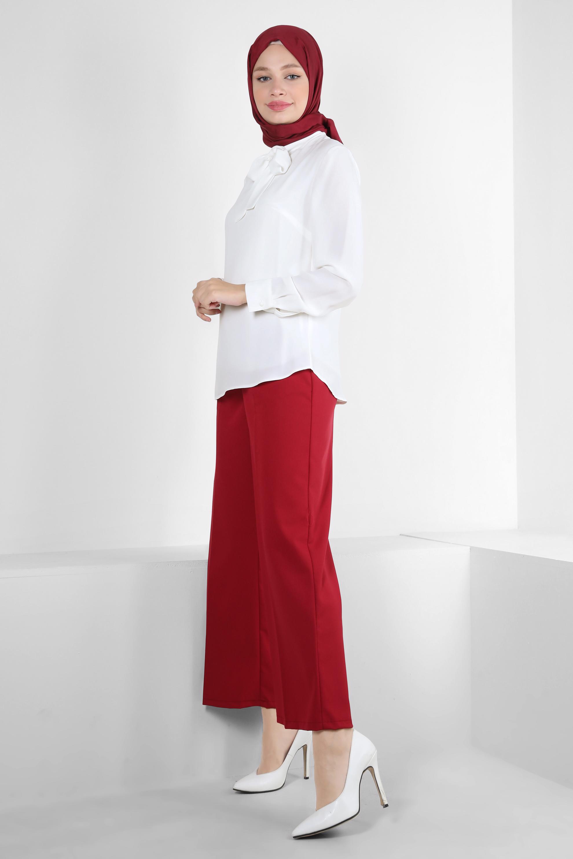 Vêtements hijab BLANC BLOUSE COL NOUÉ ET POIGNETS BOUTONS 43670