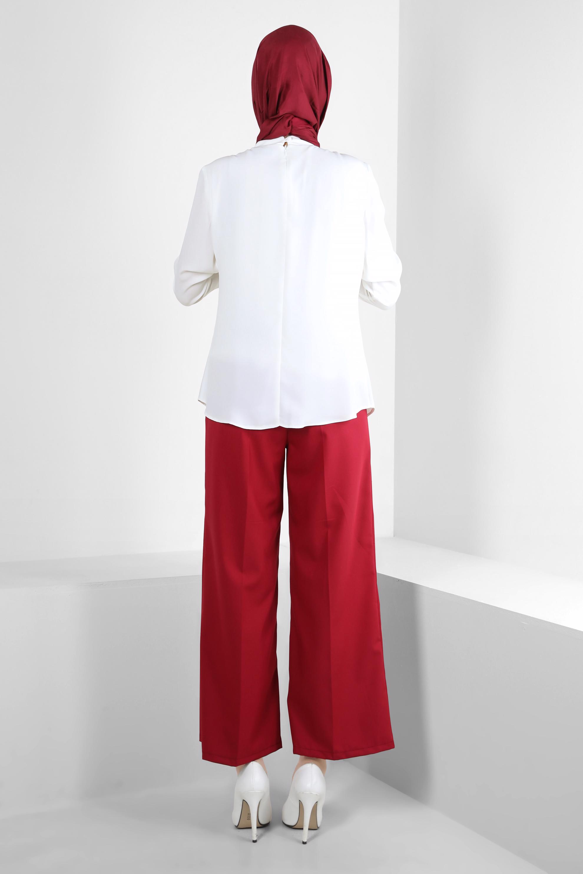 Vêtements hijab BLANC BLOUSE COL NOUÉ ET POIGNETS BOUTONS 43670