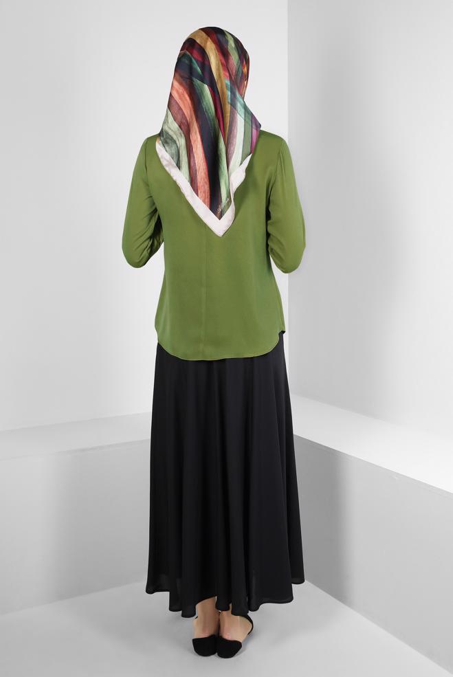 Hijab clothing KHAKI TIED COLLAR BLOUSE WITH BUTTONED CUFFS 43670	 - ALVİNA