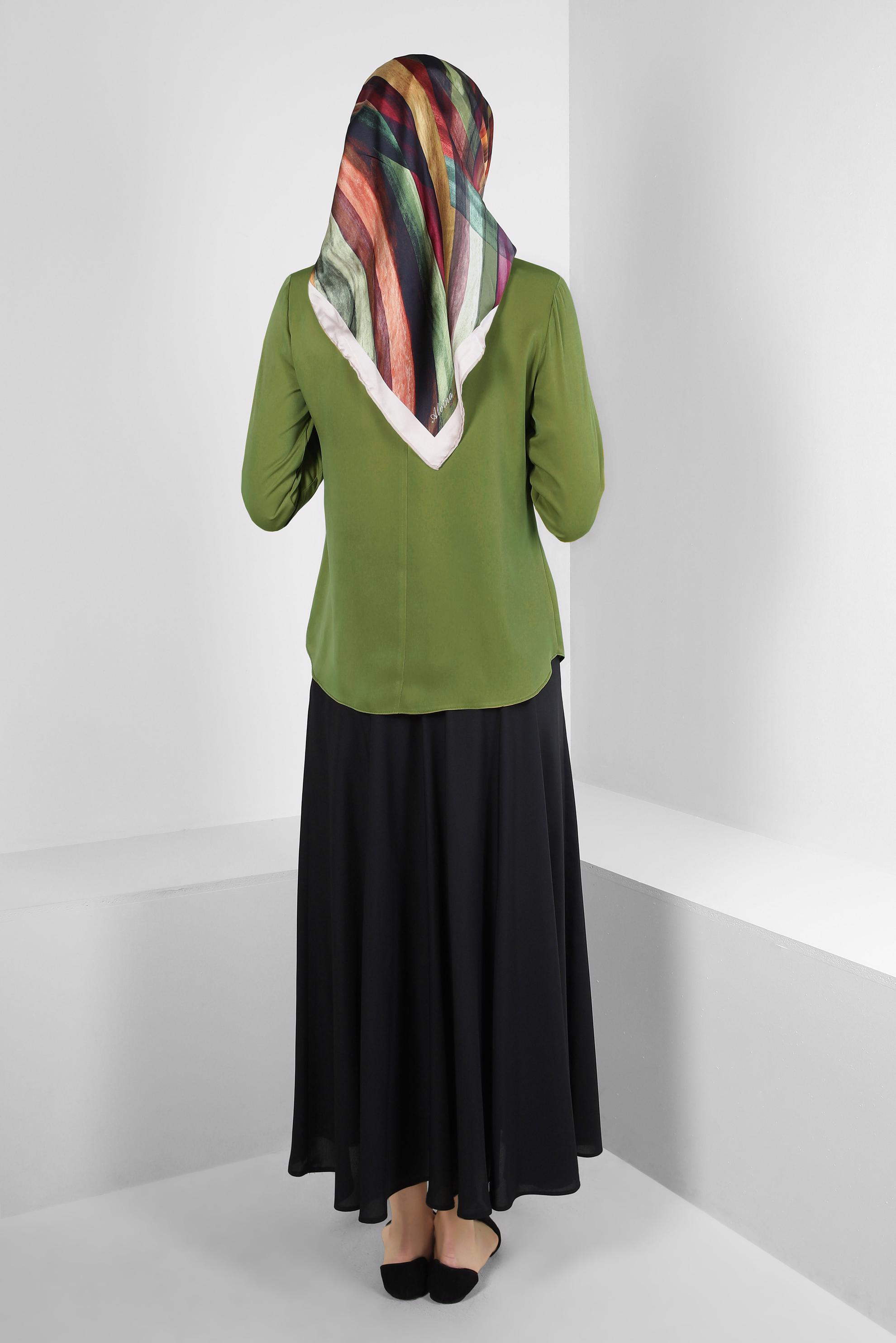 Hijab clothing KHAKI TIED COLLAR BLOUSE WITH BUTTONED CUFFS 43670	