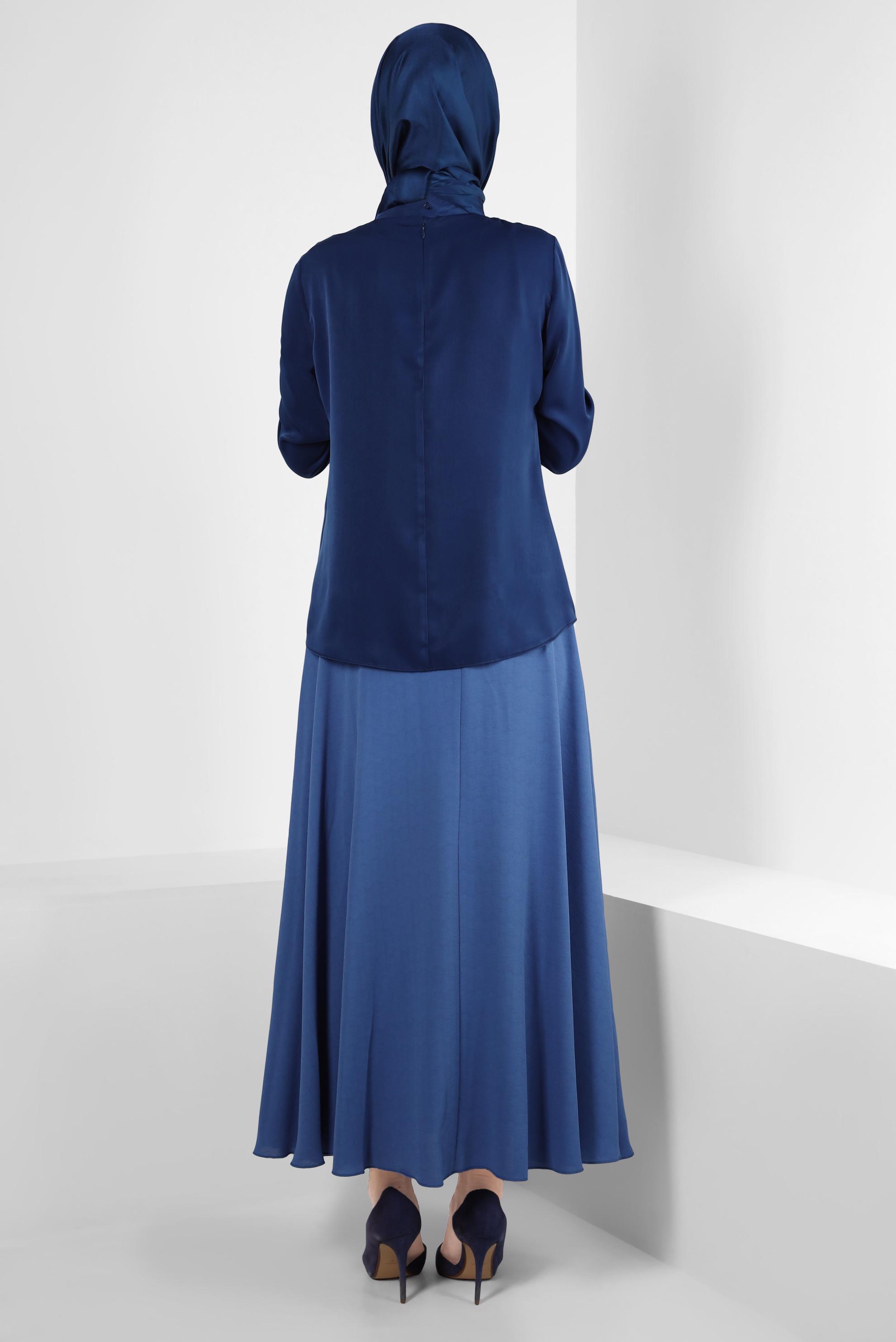 Vêtements hijab BLEU MARINE BLOUSE COL NOUÉ ET POIGNETS BOUTONS 43670