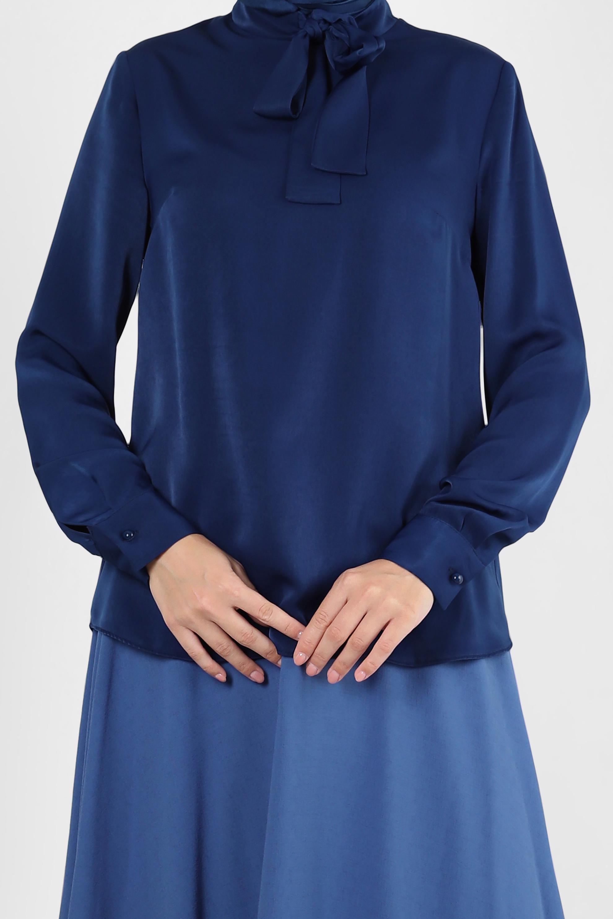 Vêtements hijab BLEU MARINE BLOUSE COL NOUÉ ET POIGNETS BOUTONS 43670