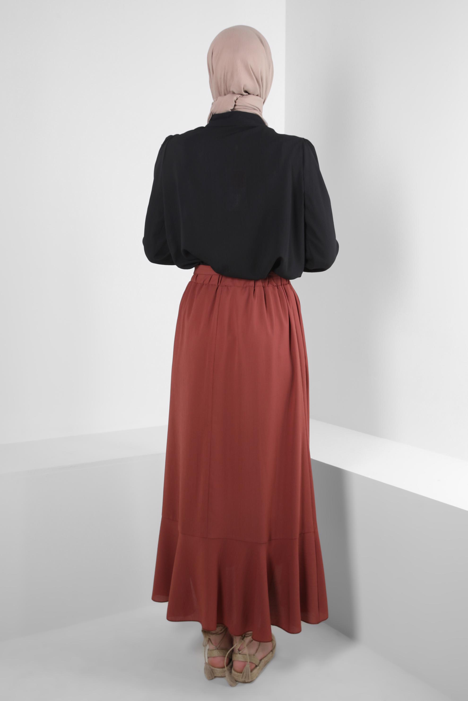 Tesettür giyim SİYAH FIRFIR DETAYLI DÜĞMELİ BLUZ 43777