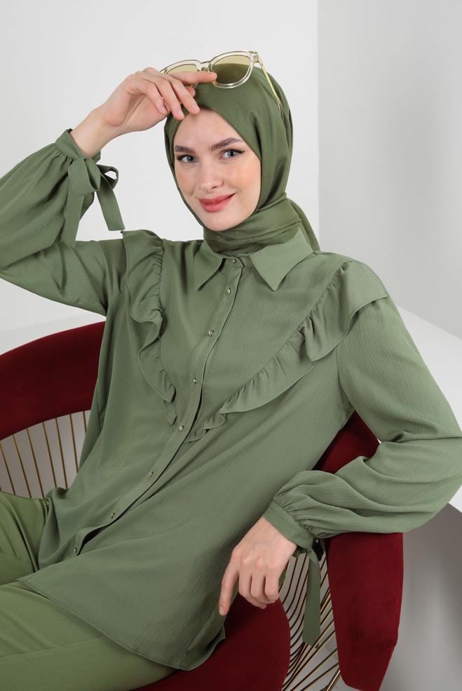 Tesettür giyim  FIRFIR DETAYLI DÜĞMELİ BLUZ 43777 - ALVİNA