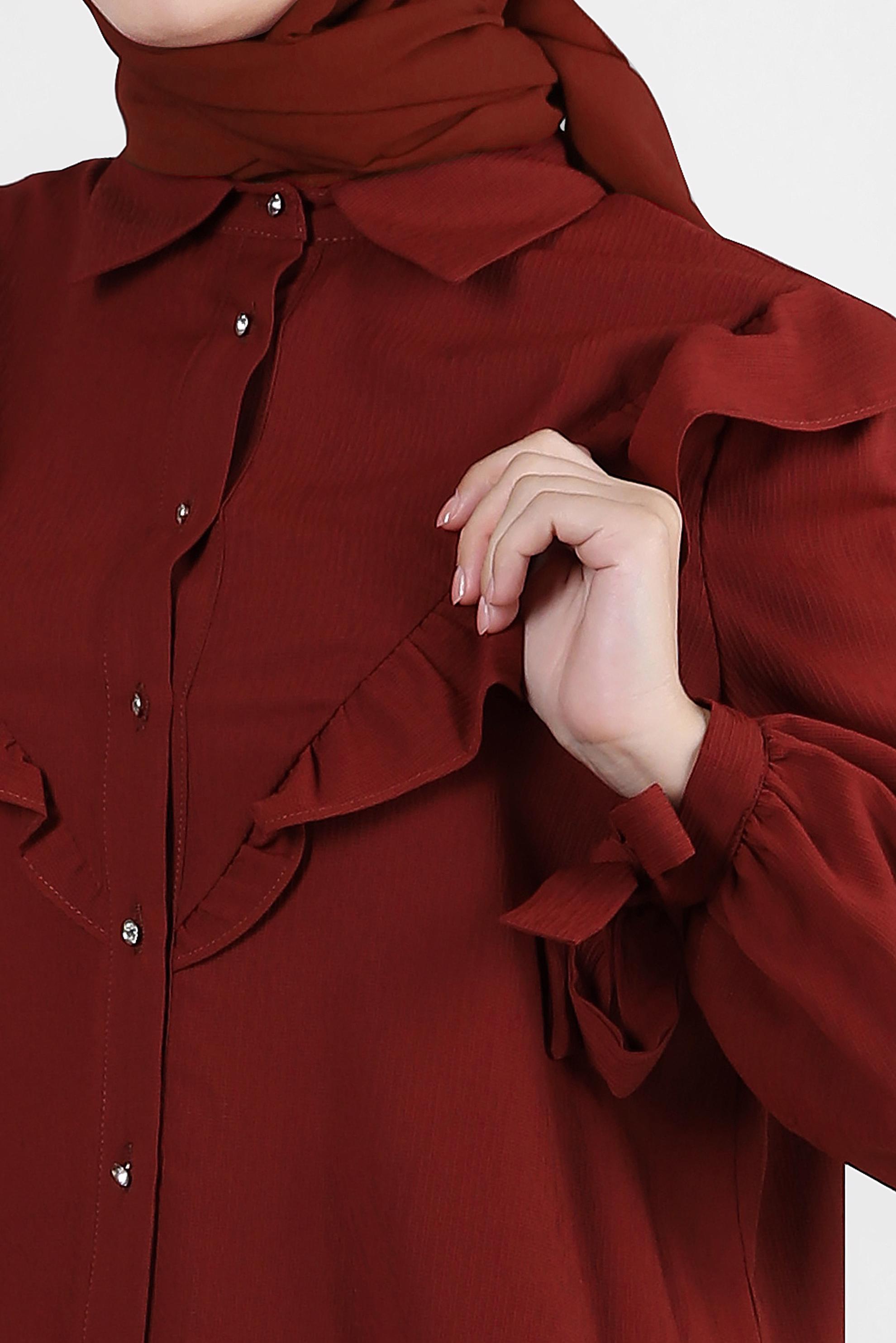 Tesettür giyim TURUNCU FIRFIR DETAYLI DÜĞMELİ BLUZ 43777