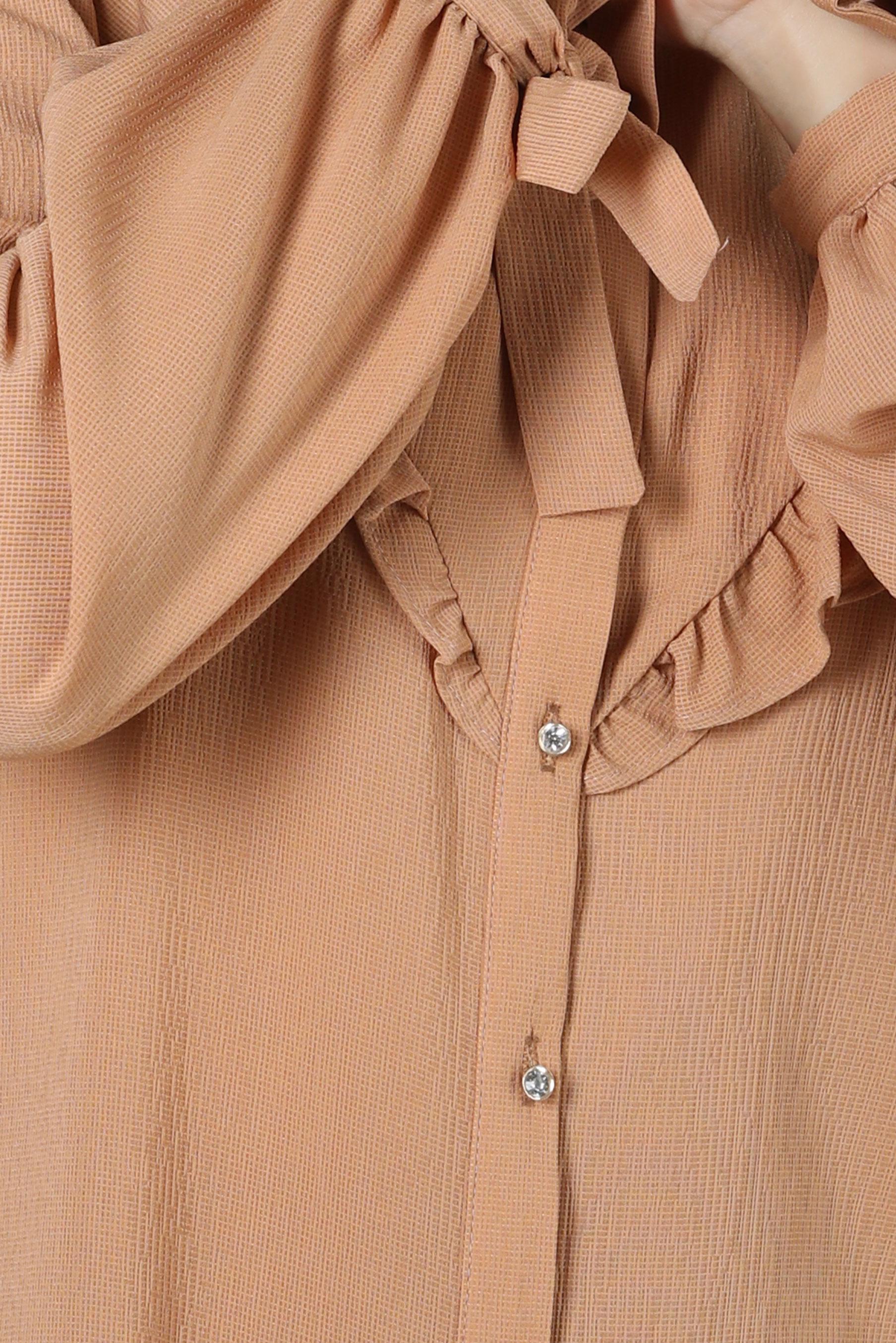 Tesettür giyim TABA FIRFIR DETAYLI DÜĞMELİ BLUZ 43777