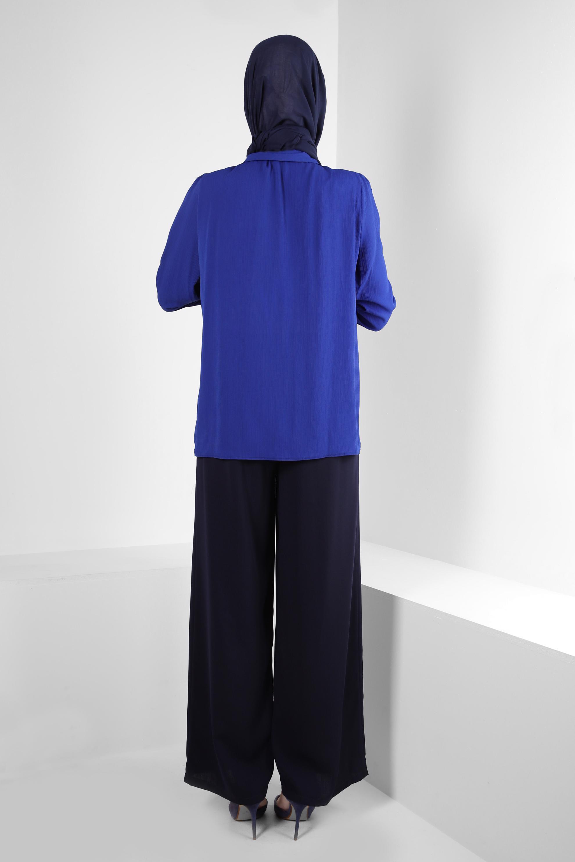 Tesettür giyim LACİVERT FIRFIR DETAYLI DÜĞMELİ BLUZ 43777