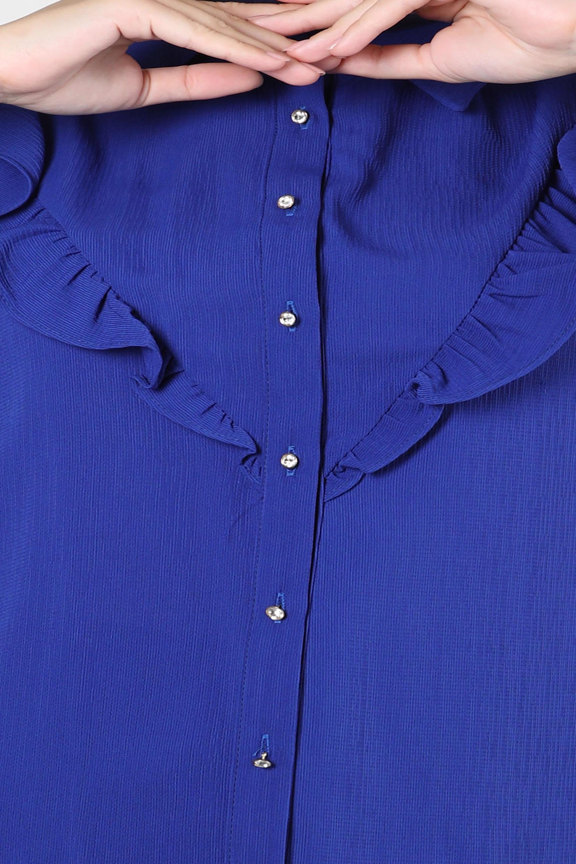 Tesettür giyim LACİVERT FIRFIR DETAYLI DÜĞMELİ BLUZ 43777