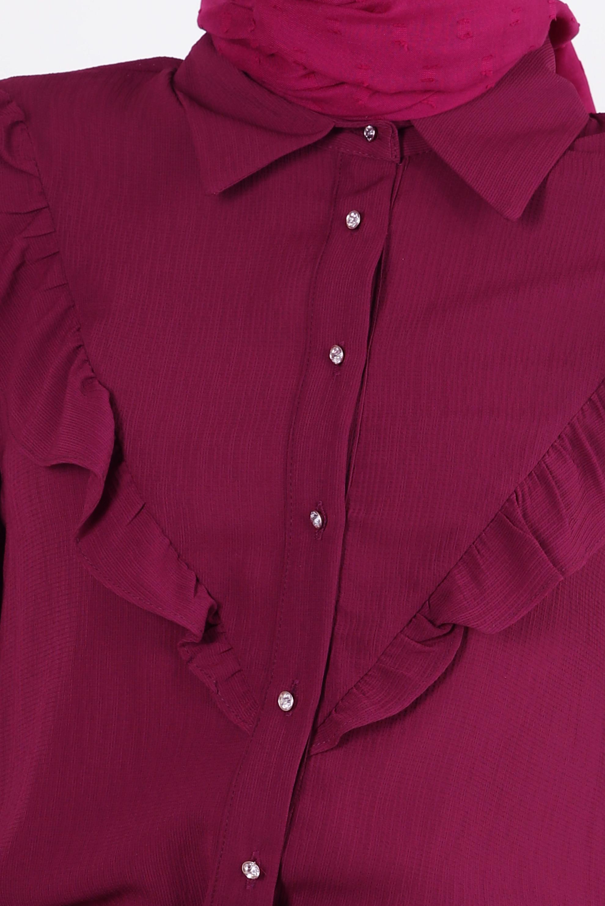 Tesettür giyim MOR FIRFIR DETAYLI DÜĞMELİ BLUZ 43777