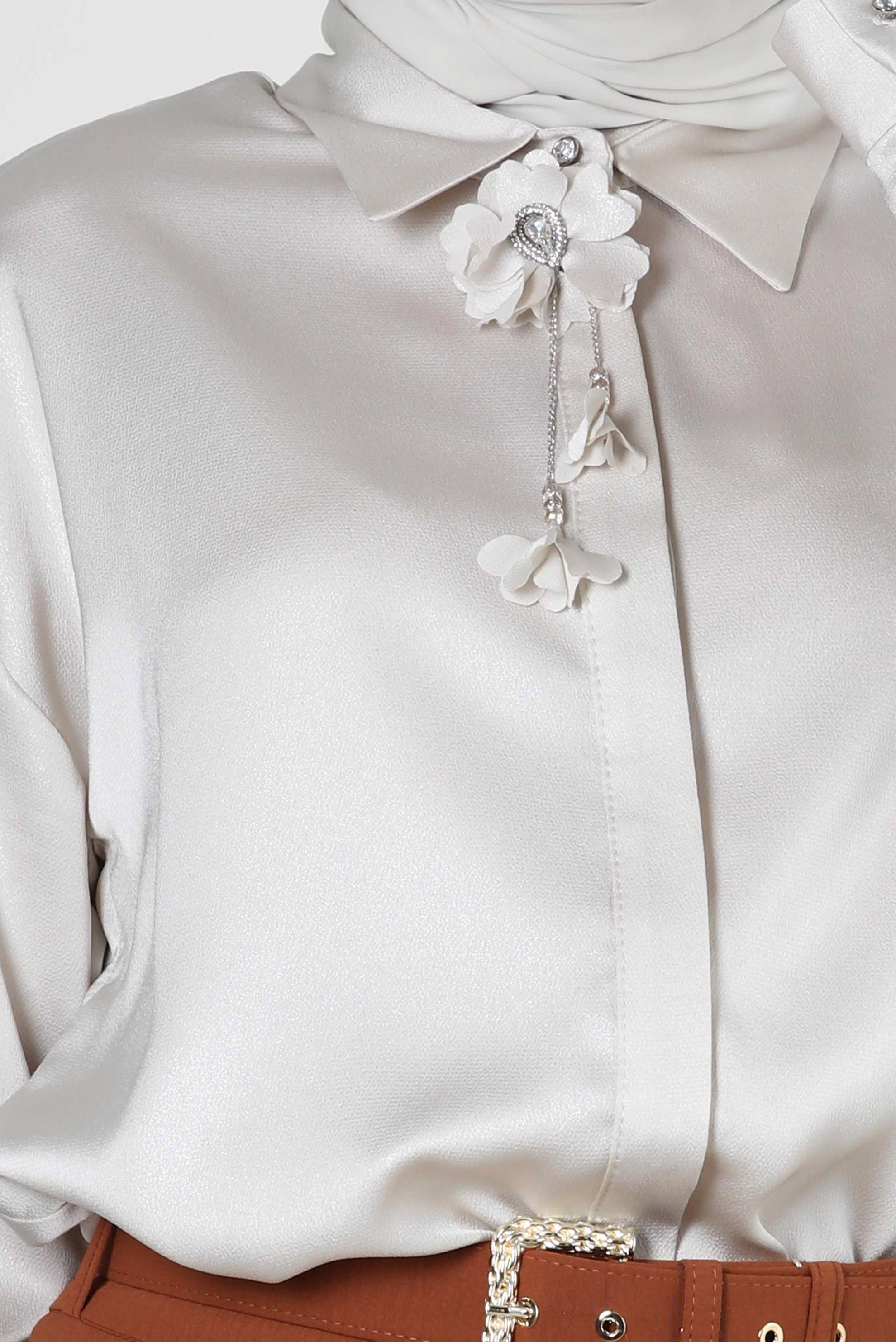 Vêtements hijab BEIGE BLOUSE DÉTAILLÉE FLEUR 43799