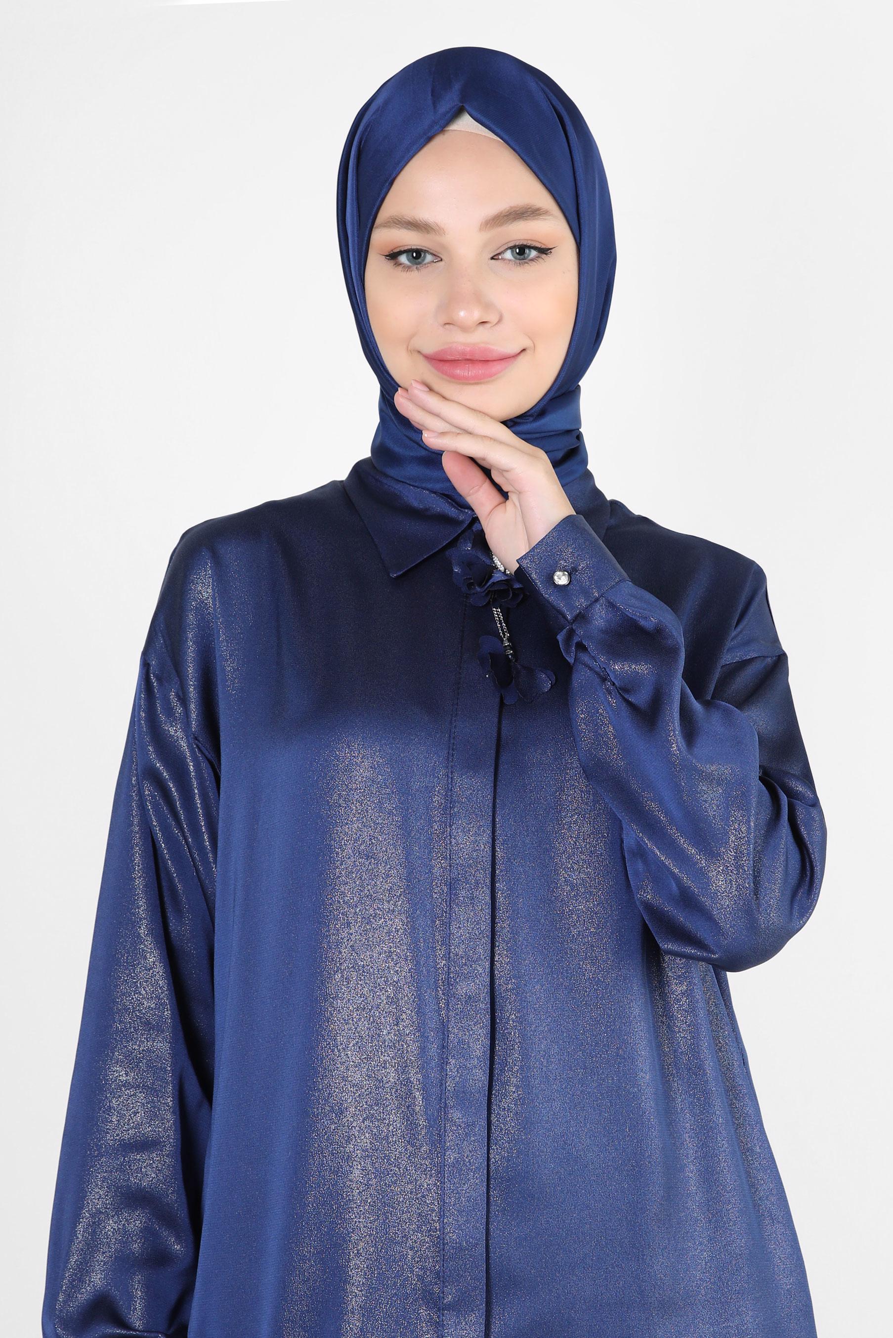 Vêtements hijab BLEU MARINE BLOUSE DÉTAILLÉE FLEUR 43799