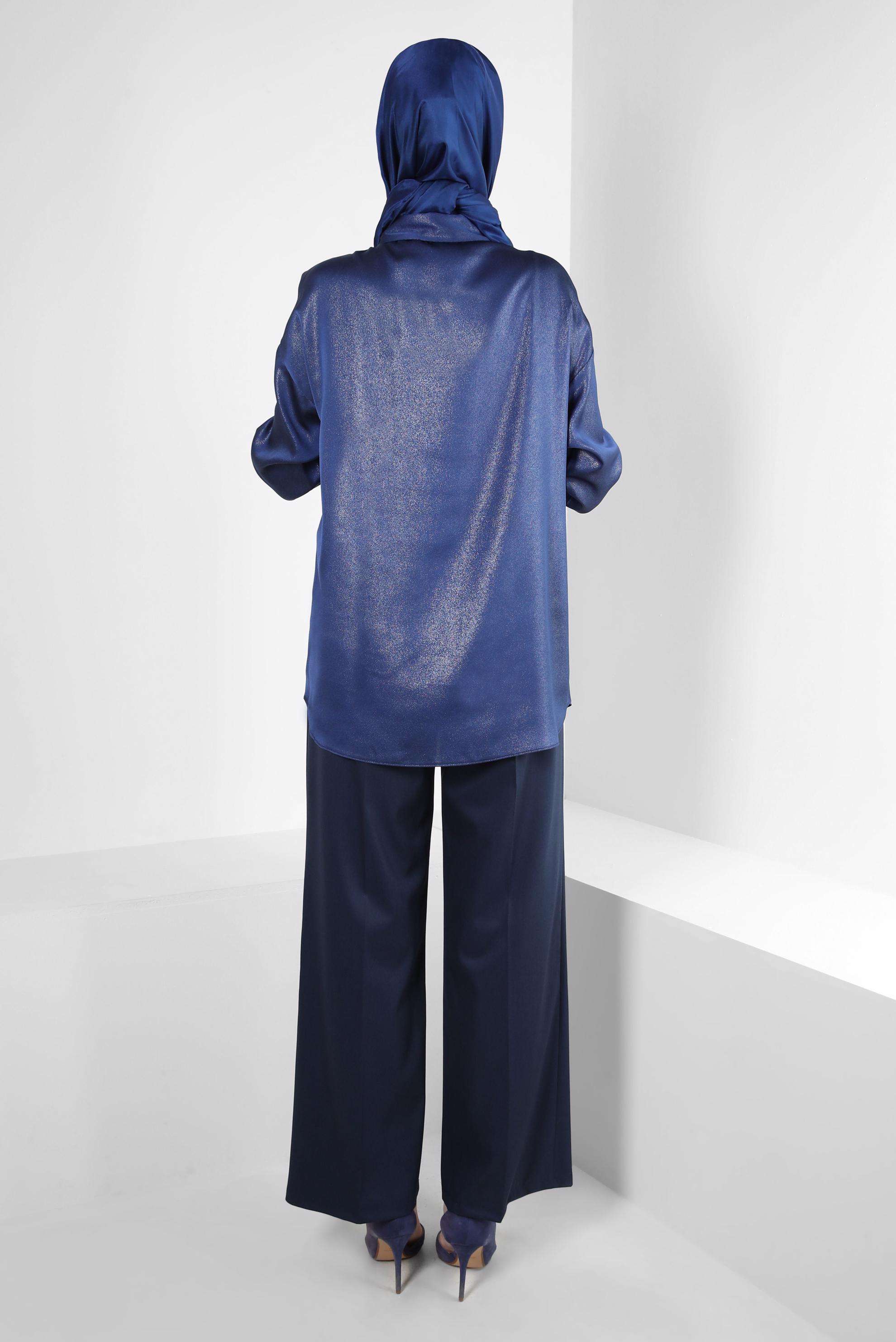 Vêtements hijab BLEU MARINE BLOUSE DÉTAILLÉE FLEUR 43799