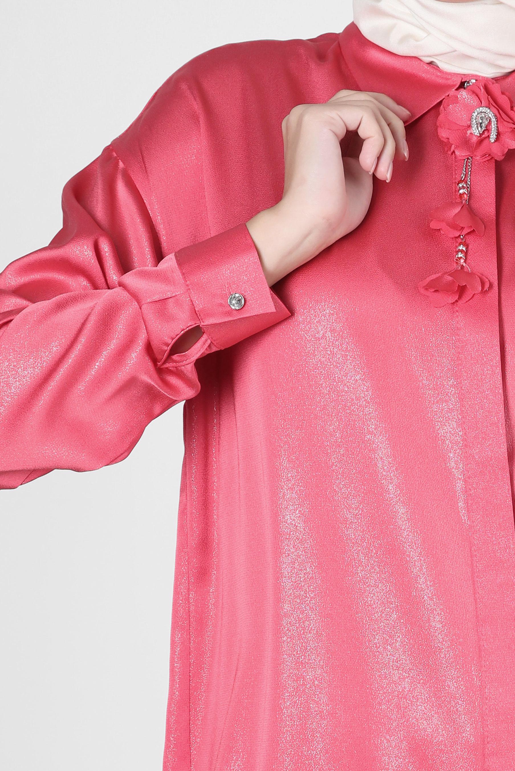 Tesettür giyim MERCAN ÇİÇEK DETAYLI GÖMLEK YAKA BLUZ 43799