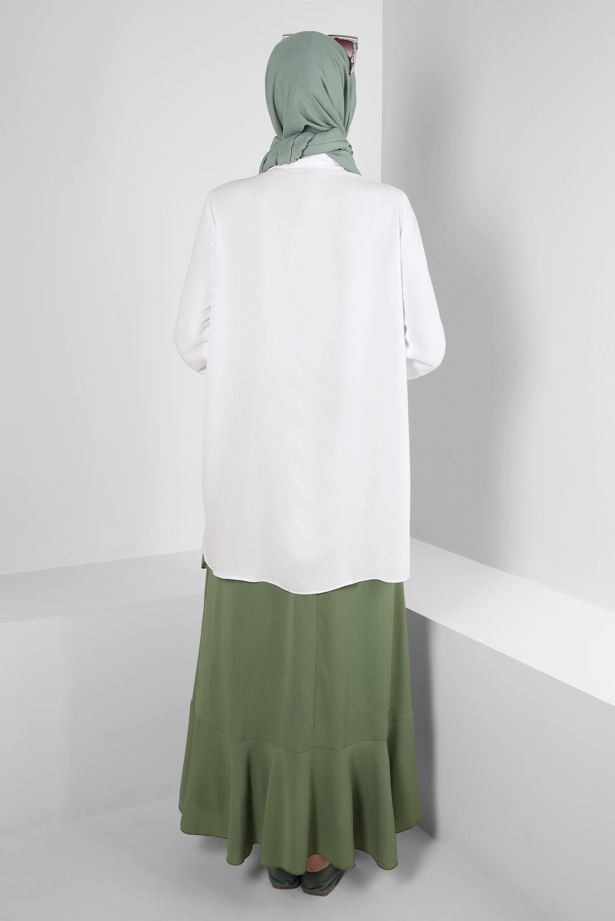 Tesettür giyim BEYAZ ASİMETRİK KESİM DÜĞMELİ BLUZ 43801