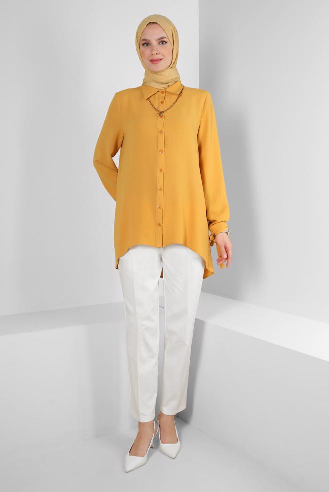 Tesettür giyim  ASİMETRİK KESİM DÜĞMELİ BLUZ 43801 - ALVİNA