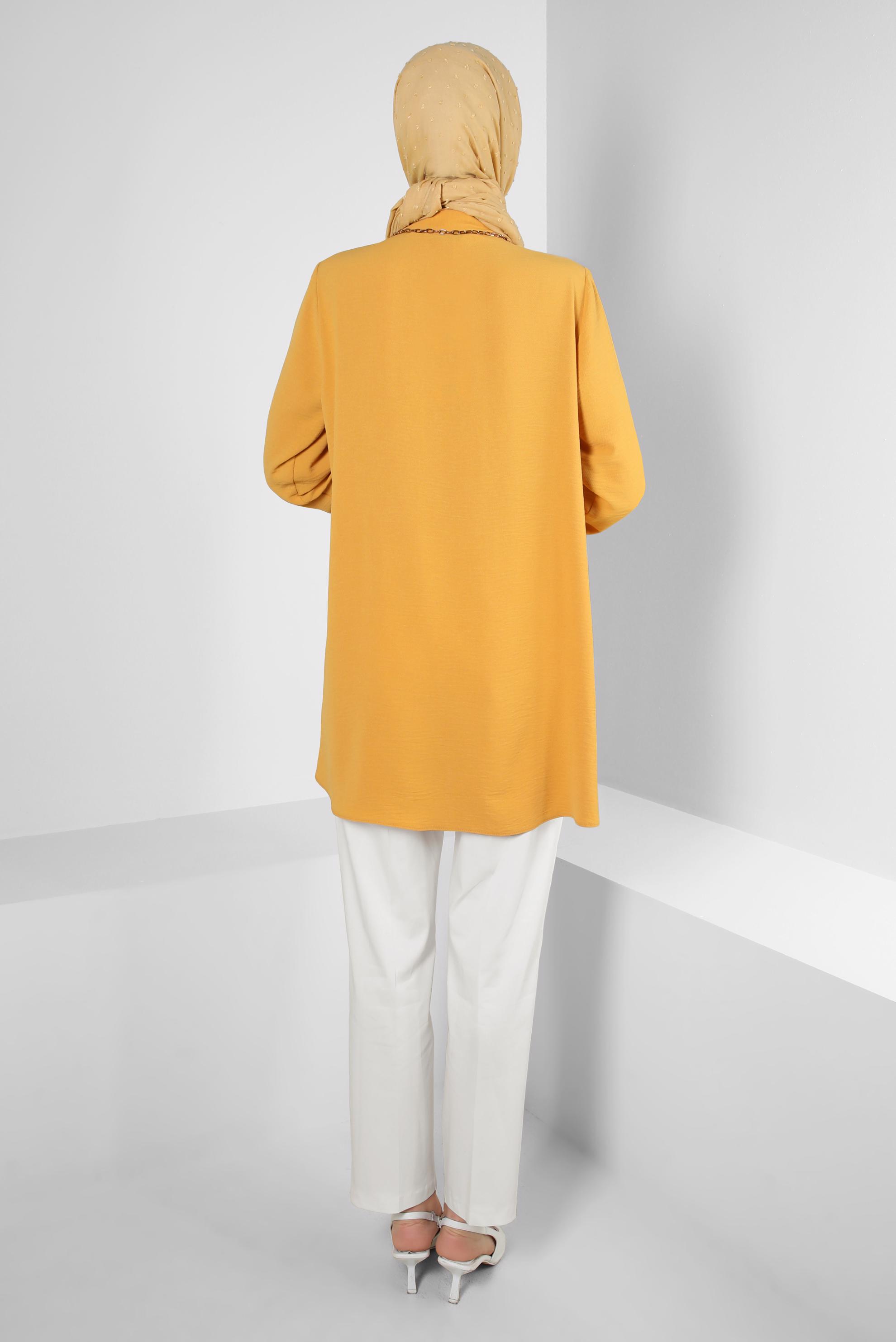 Tesettür giyim SARI ASİMETRİK KESİM DÜĞMELİ BLUZ 43801