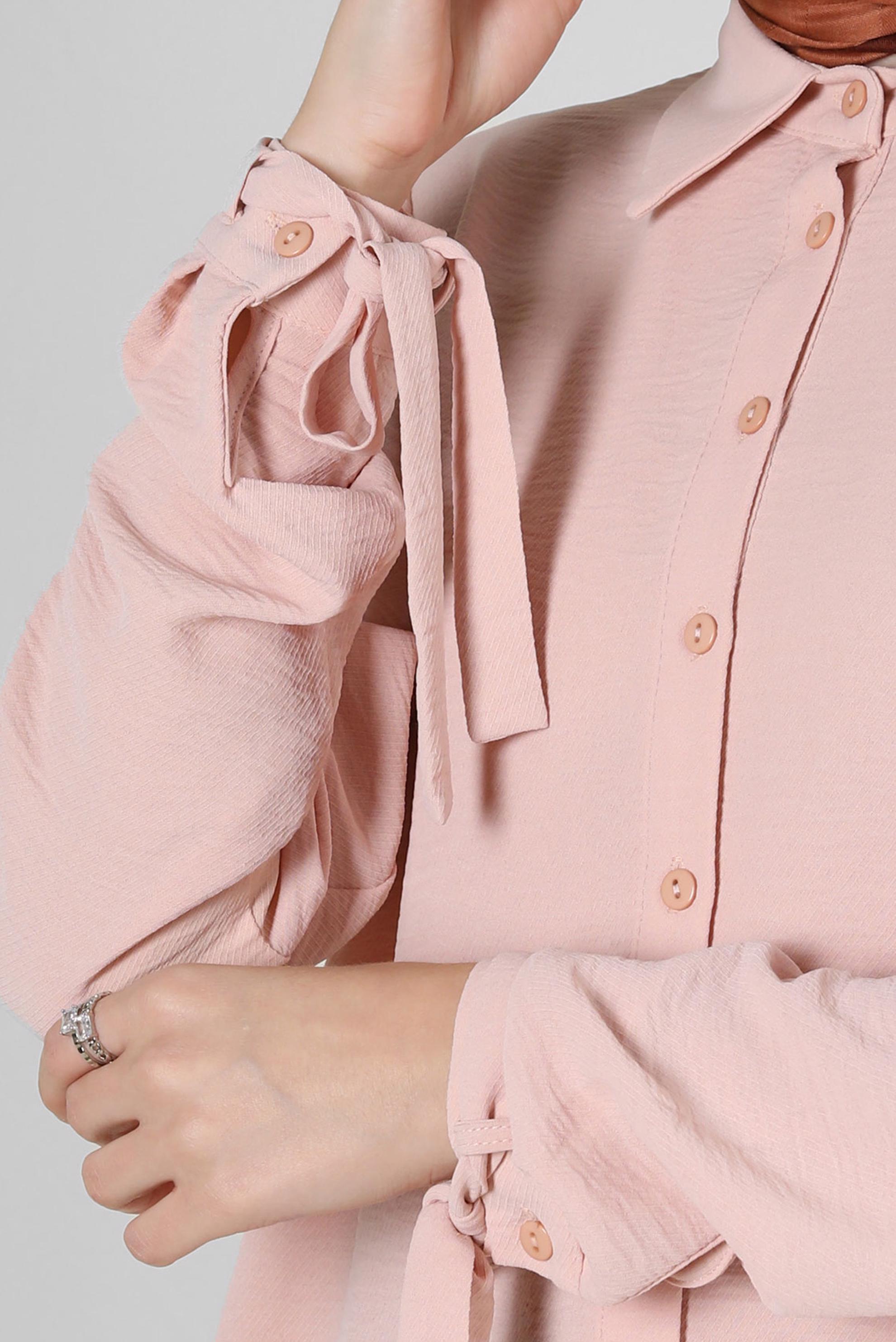 Tesettür giyim PUDRA ASİMETRİK KESİM DÜĞMELİ BLUZ 43801