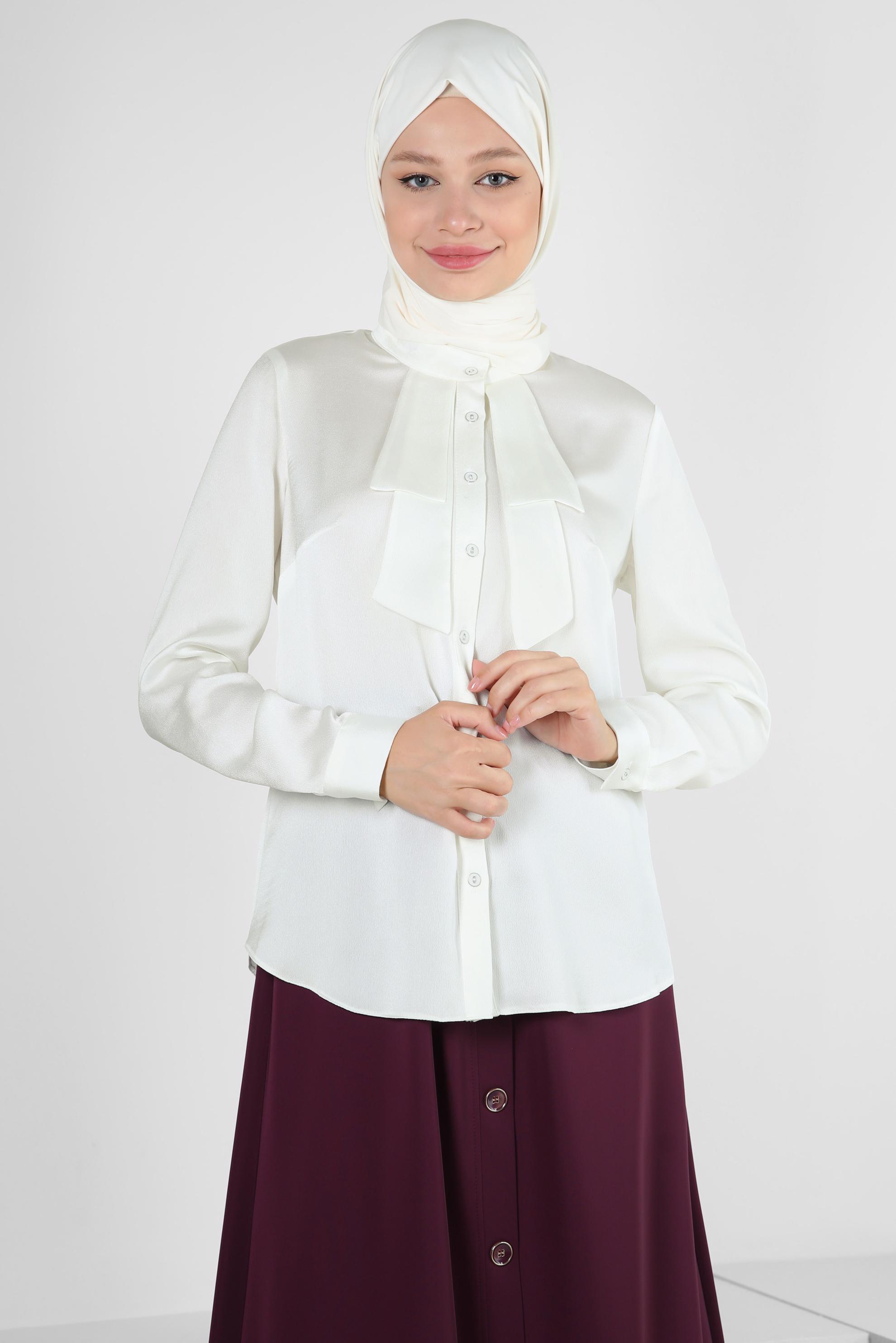 Vêtements hijab BLANC BLOUSE EN SATIN À BOUTONS 43867