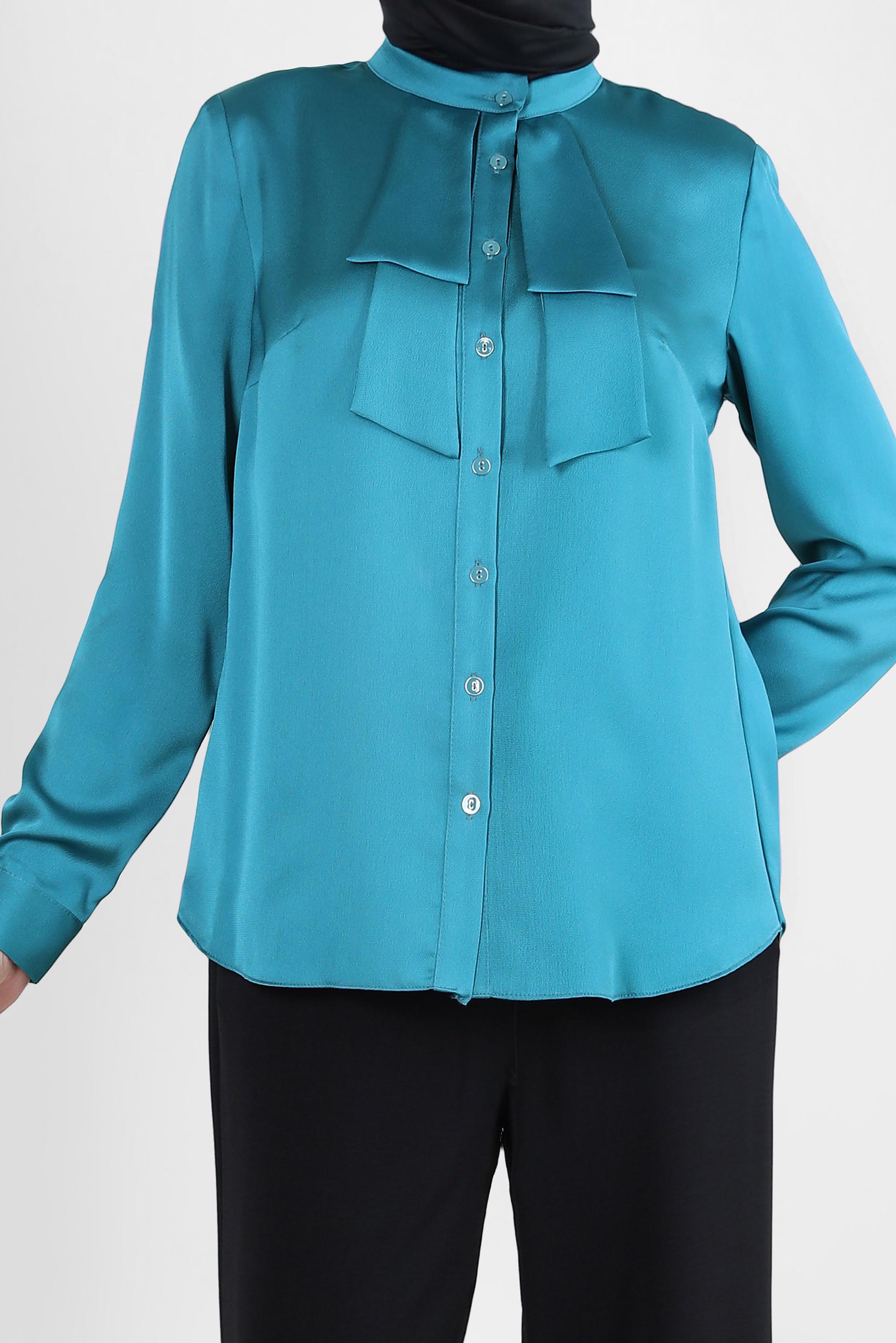 Tesettür giyim MAVİ DÜĞMELİ SATEN BLUZ 43867