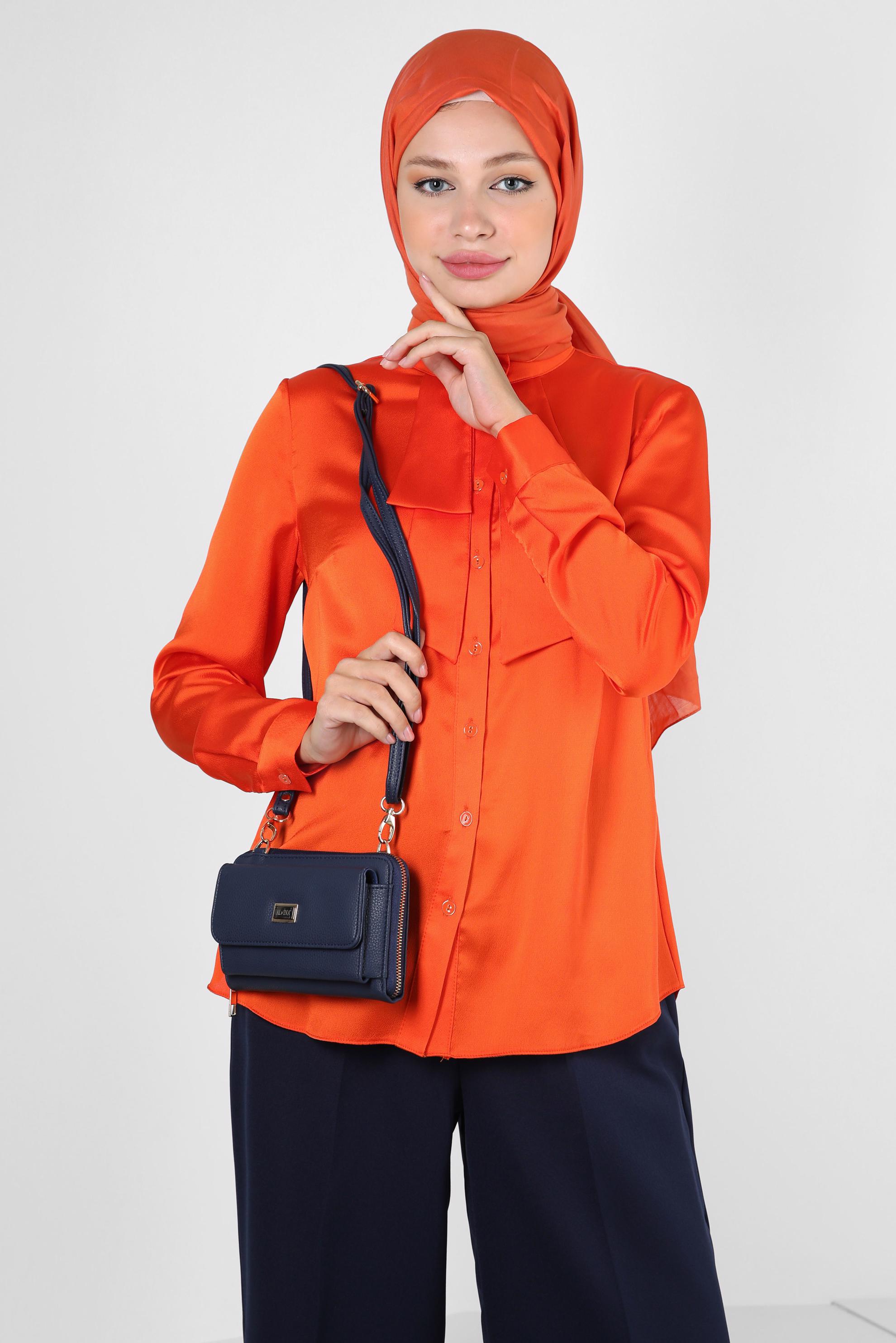 orange buttoned satin blouse 43867