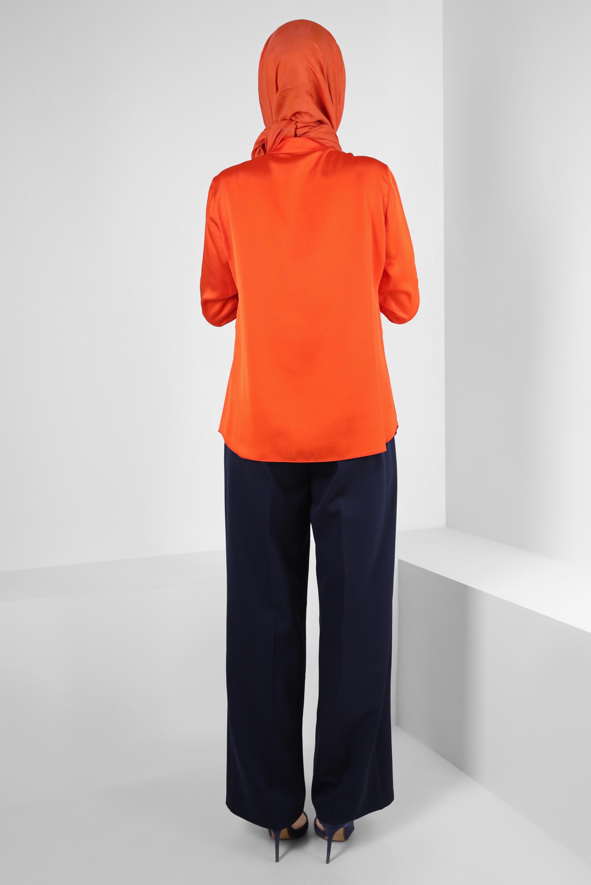 Tesettür giyim TURUNCU DÜĞMELİ SATEN BLUZ 43867