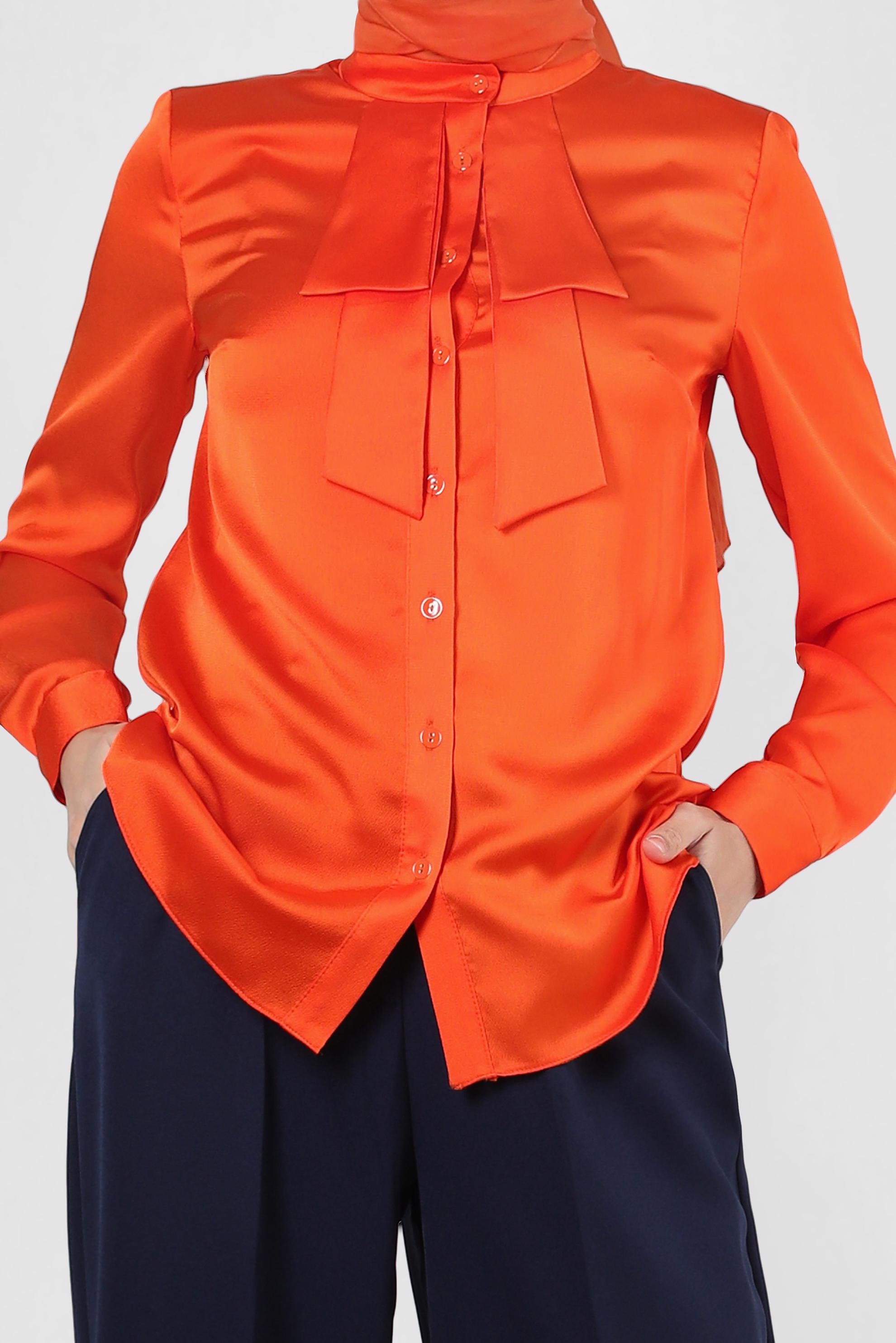 Tesettür giyim TURUNCU DÜĞMELİ SATEN BLUZ 43867