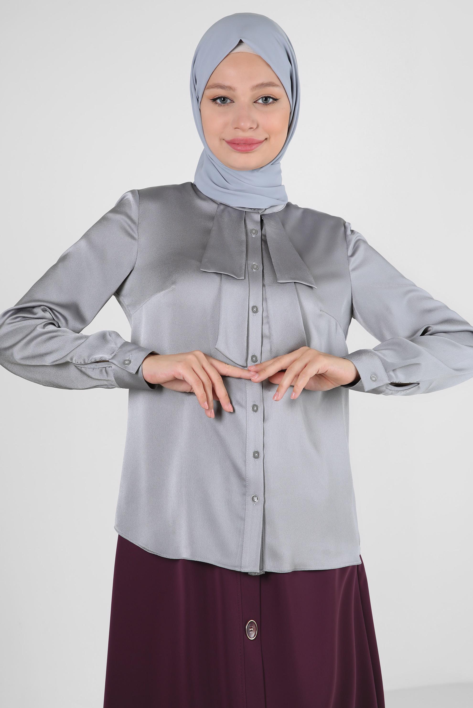 Hijab clothing GREY BUTTONED SATIN BLOUSE 43867
