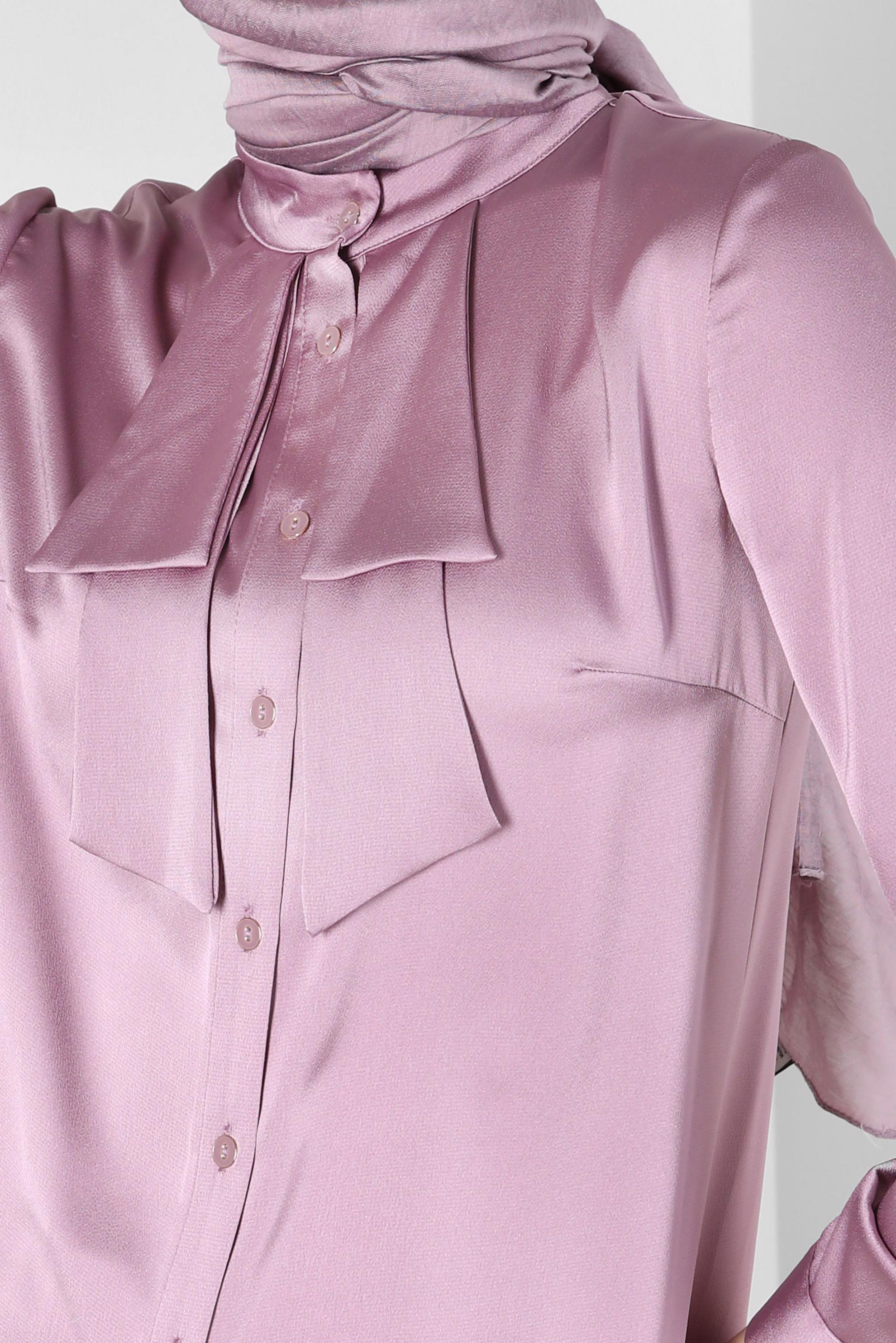 Tesettür giyim MOR DÜĞMELİ SATEN BLUZ 43867