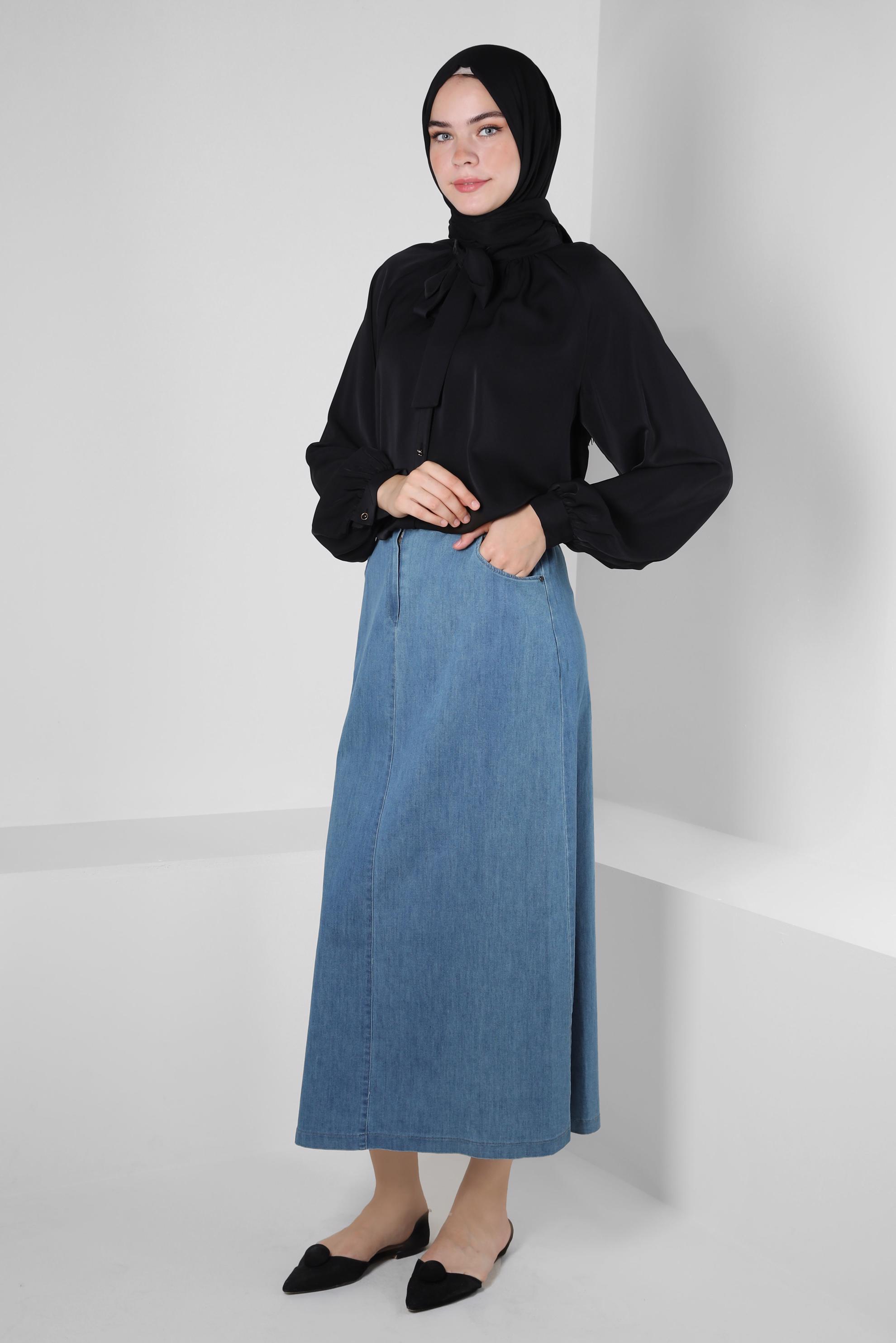 Vêtements hijab NOIR BLOUSE À COL NOUÉ 43869