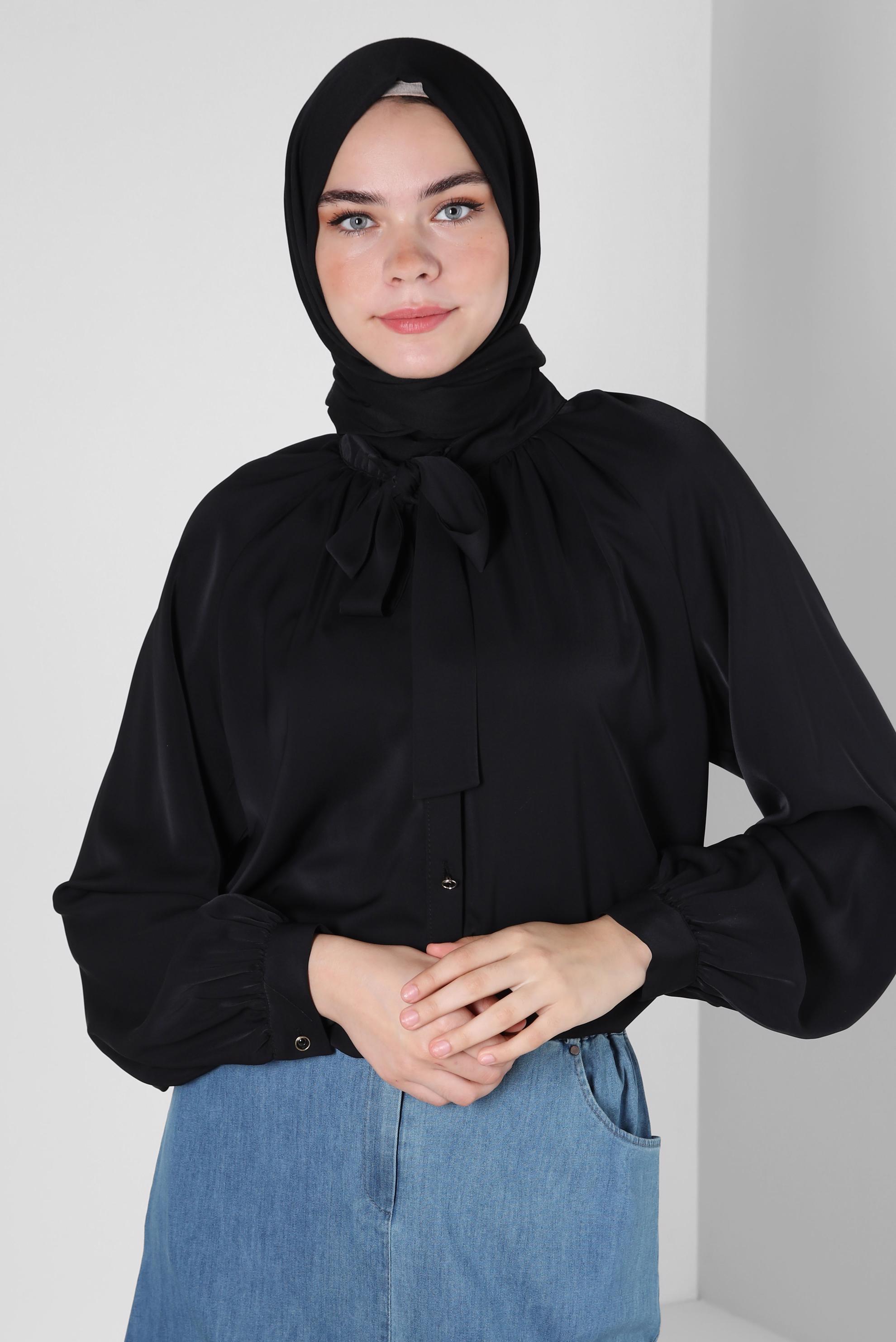 Vêtements hijab NOIR BLOUSE À COL NOUÉ 43869