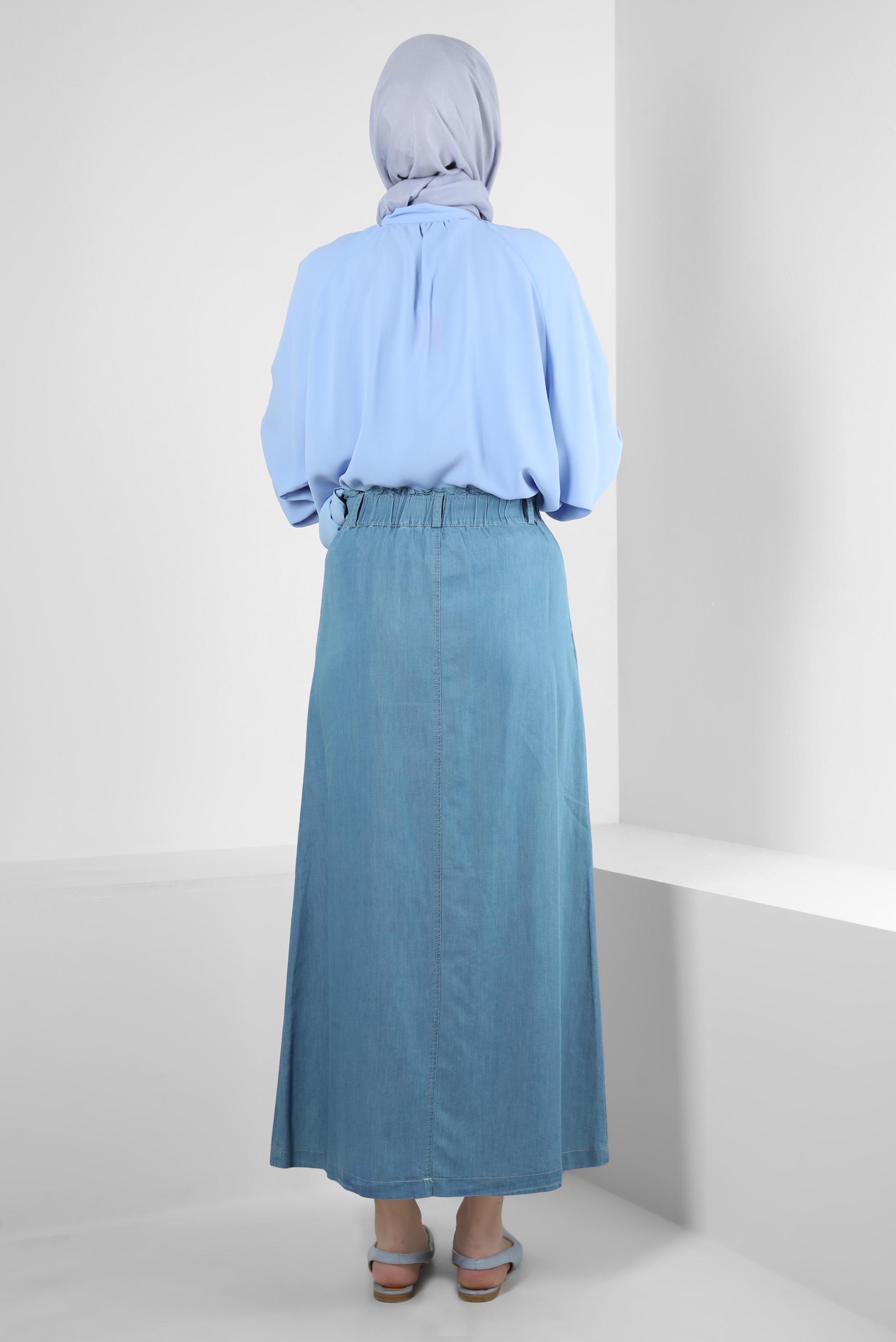 Tesettür giyim MAVİ YAKASI BAĞLAMA DETAYLI BLUZ 43869